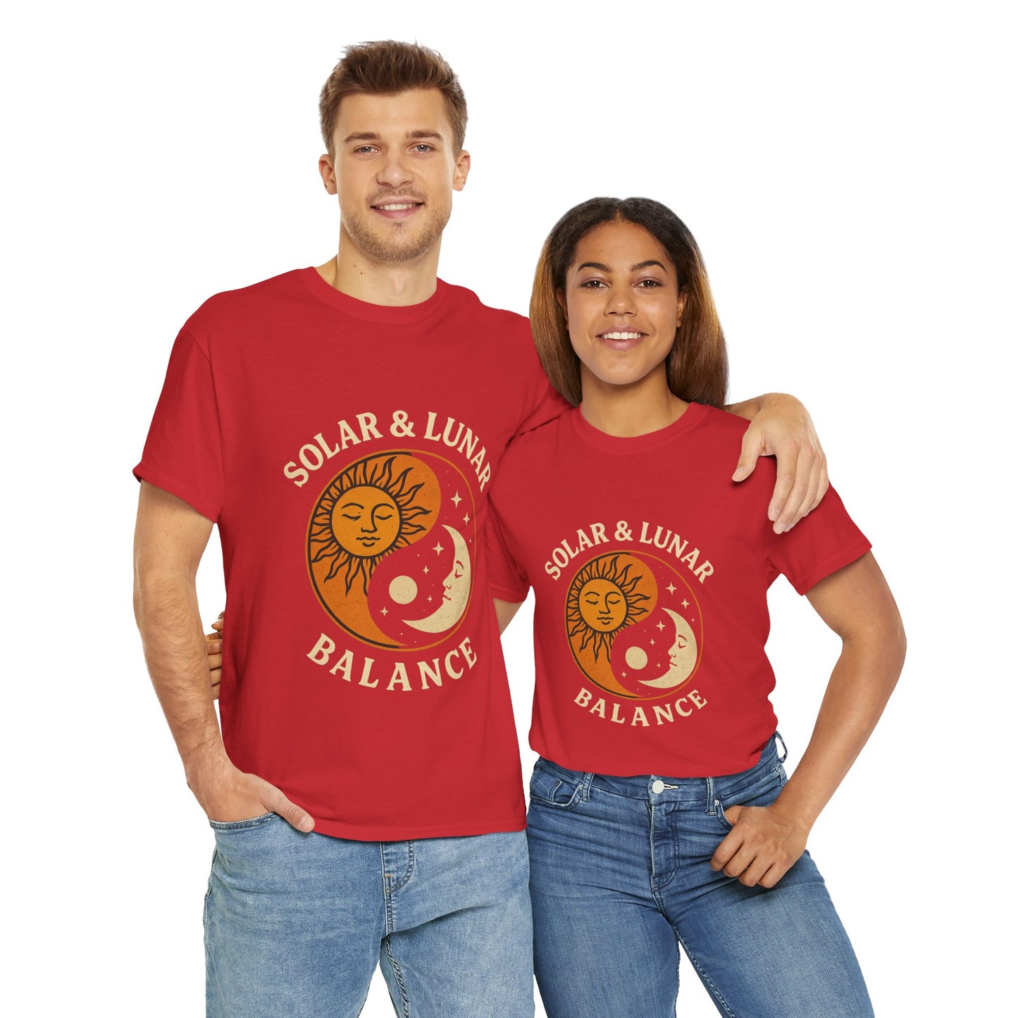 Solar & Lunar Balance T-Shirt - Yin Yang Sun and Moon Tee - Unisex Vintage Astrology Shirt - Retro Celestial Spiritual Gift