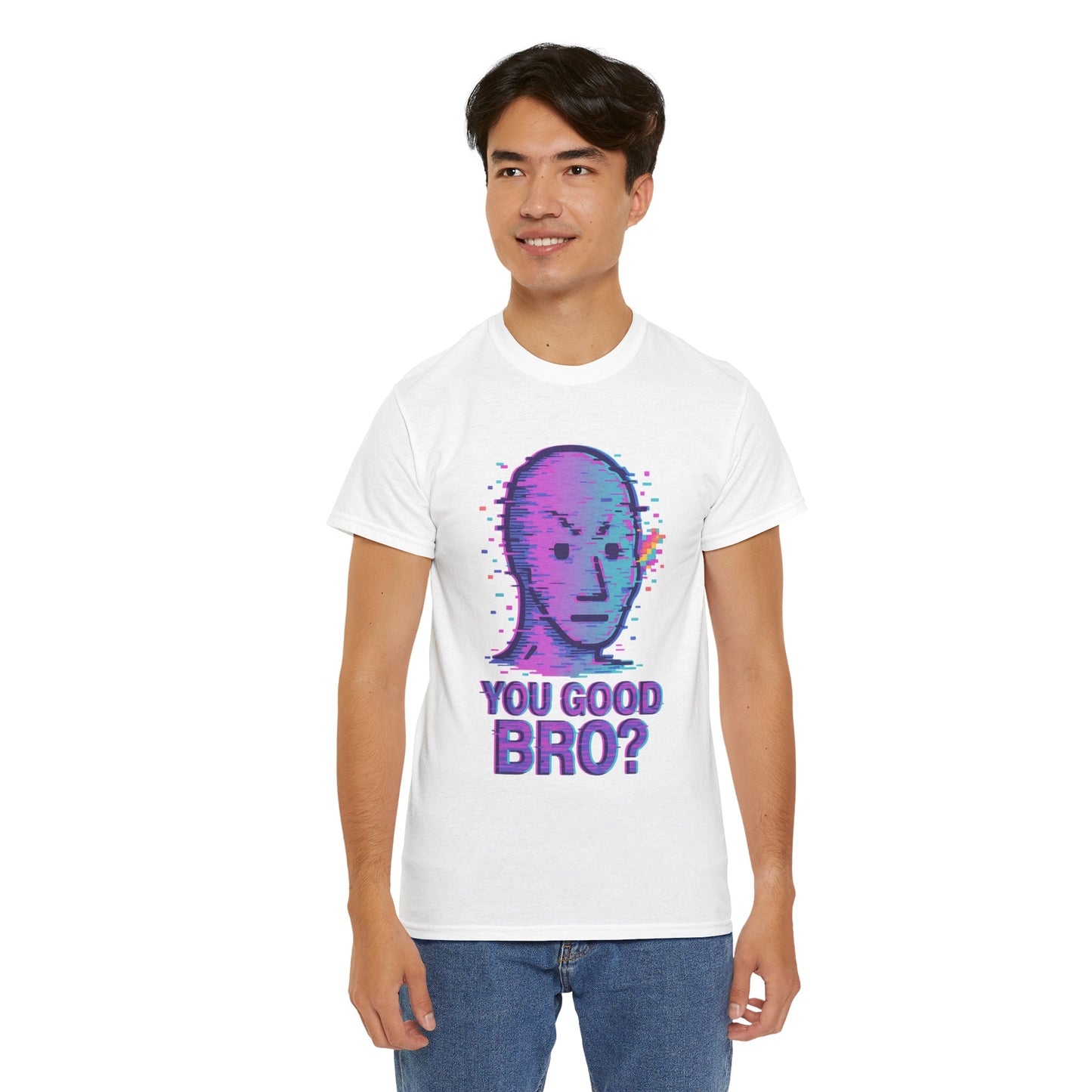 You Good Bro? Glitch Meme T-Shirt, Vaporwave NPC Shirt, Funny Unisex Graphic Tee, Digital Humor Gift, Gen Z Internet Culture Top