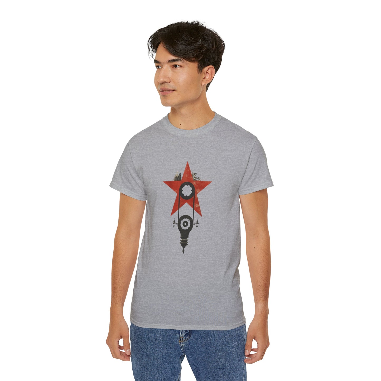 Red Star Mechanism Tee - Revolution T-Shirt, Steampunk Gear Shirt, Vintage Tech Art, Unisex Retro Design Tee