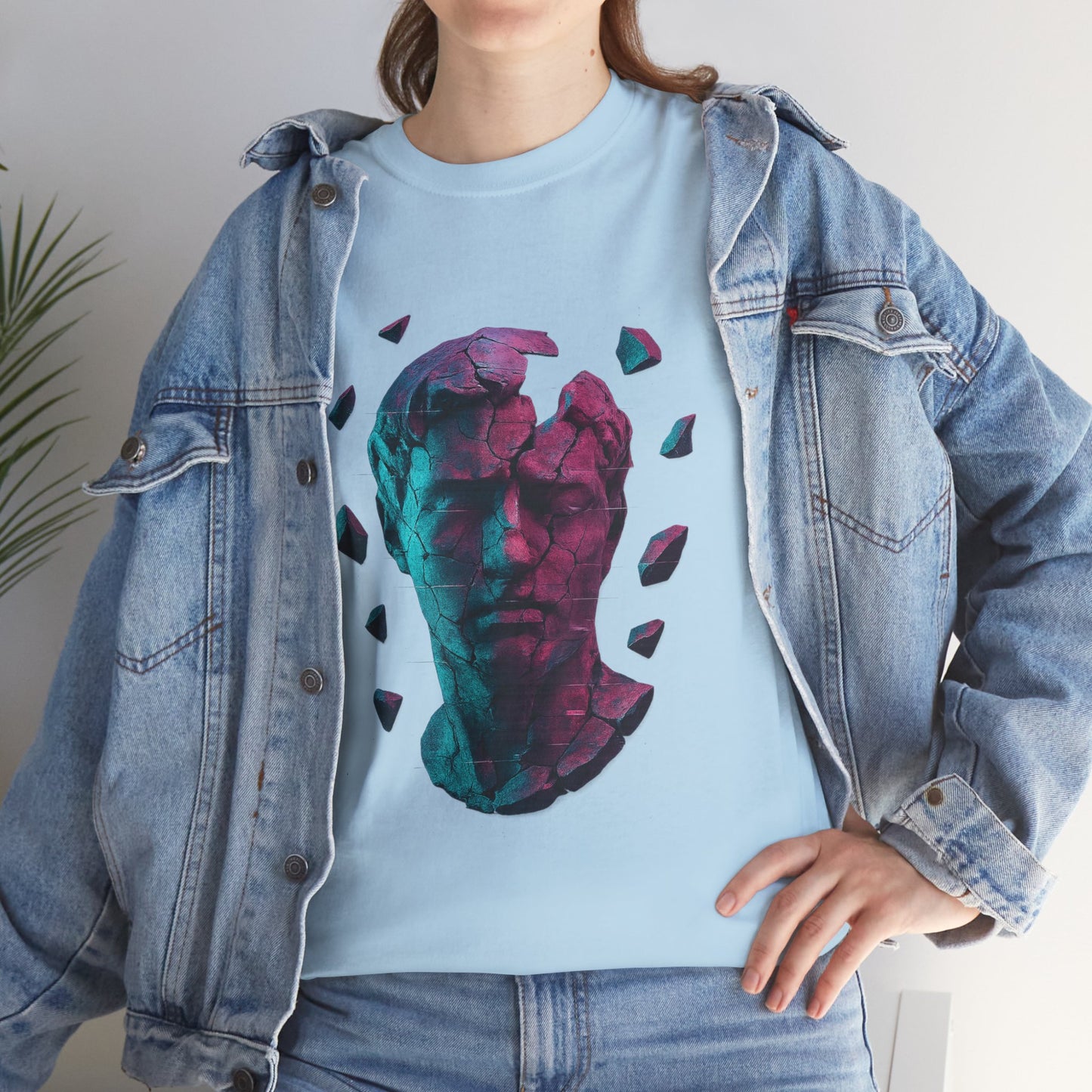 Broken Statue T-Shirt, Unisex Heavy Cotton Tee, Vaporwave Shirt, Glitch Aesthetic Art, Digital Decay Design