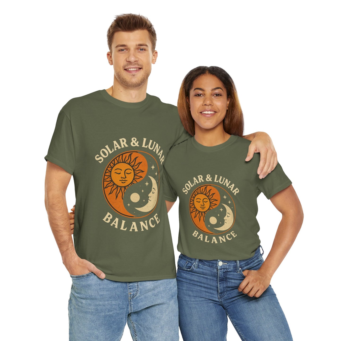 Solar & Lunar Balance T-Shirt - Yin Yang Sun and Moon Tee - Unisex Vintage Astrology Shirt - Retro Celestial Spiritual Gift