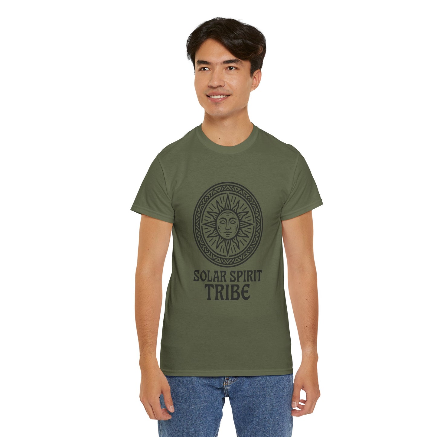 Solar Spirit Tribe Unisex T-Shirt, Sun Symbol Tee, Tribal Graphic Shirt, Boho Festival Top, Nature Lover Gift, Eco Spiritual Wear