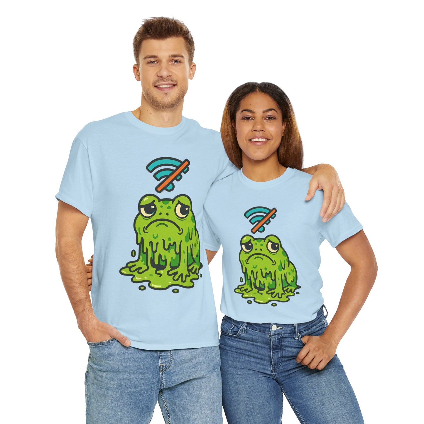 Melting Frog Meme T-Shirt, Funny No WiFi Tee, Internet Is Down Shirt, Cute Cartoon Frog Graphic, Gen Z Gift, Unisex Cotton Top
