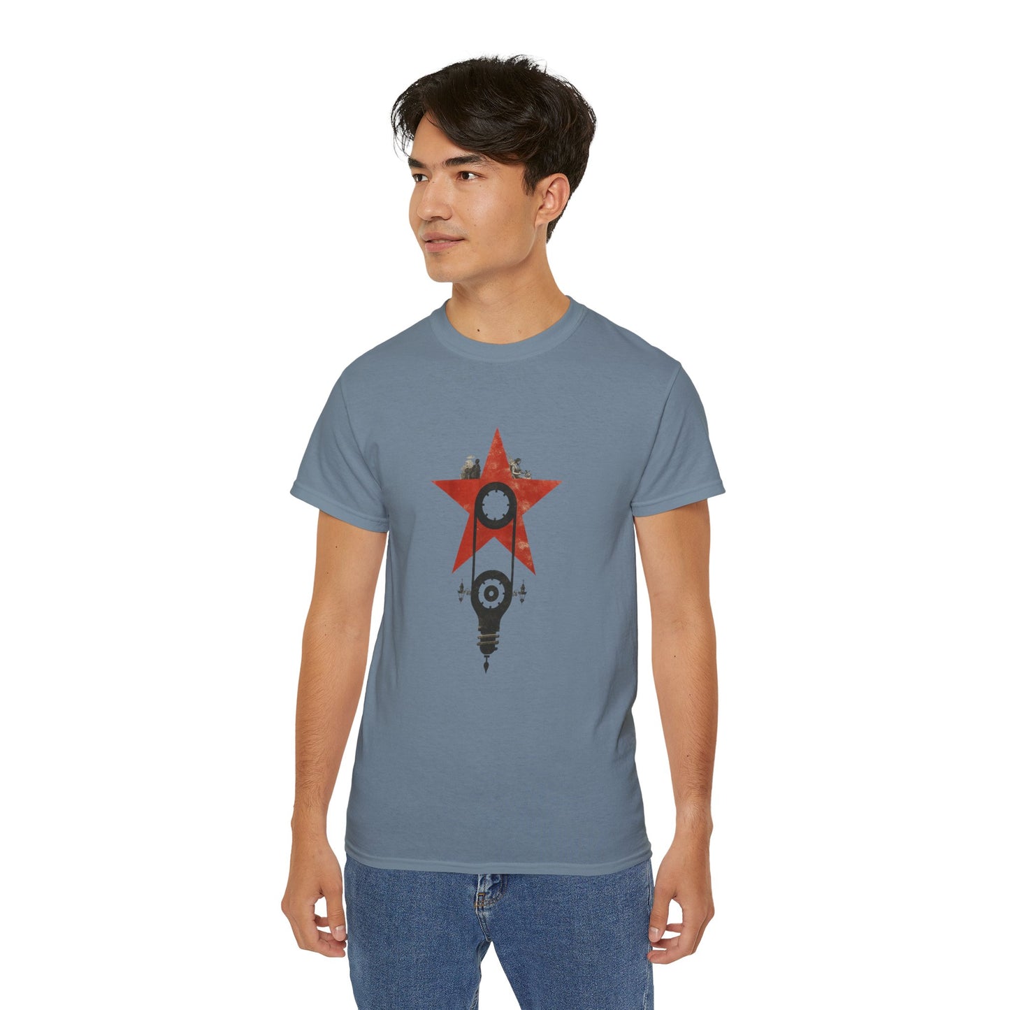 Red Star Mechanism Tee - Revolution T-Shirt, Steampunk Gear Shirt, Vintage Tech Art, Unisex Retro Design Tee