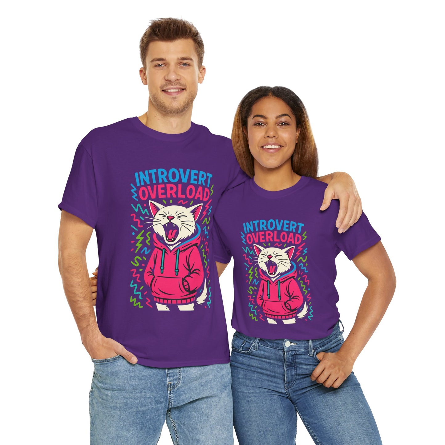 Introvert Overload Cat Shirt, Funny Hoodie Cat Tee, Social Anxiety Meme Shirt, Unisex Gift for Cat Lovers, Loud Crowd Humor Top