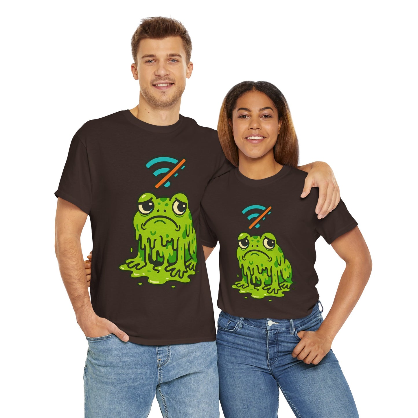 Melting Frog Meme T-Shirt, Funny No WiFi Tee, Internet Is Down Shirt, Cute Cartoon Frog Graphic, Gen Z Gift, Unisex Cotton Top