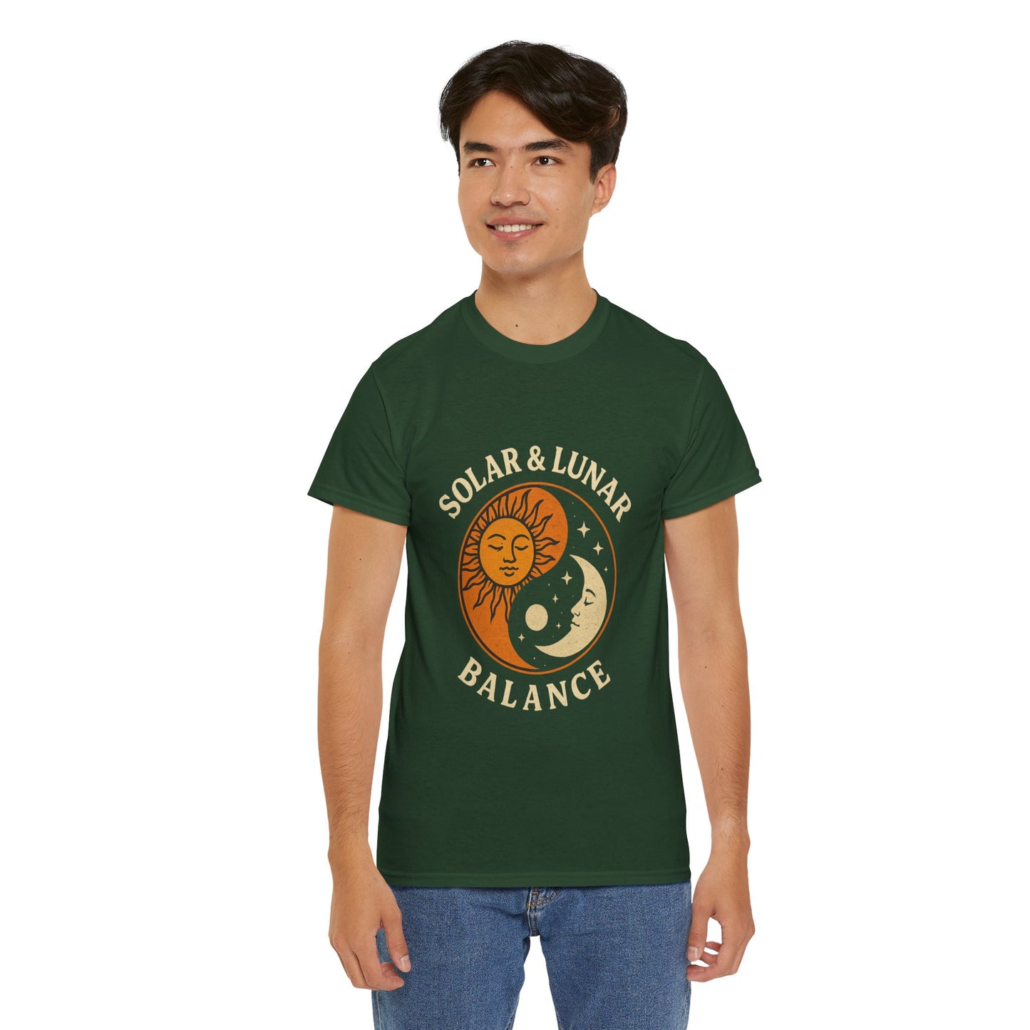 Solar & Lunar Balance T-Shirt - Yin Yang Sun and Moon Tee - Unisex Vintage Astrology Shirt - Retro Celestial Spiritual Gift