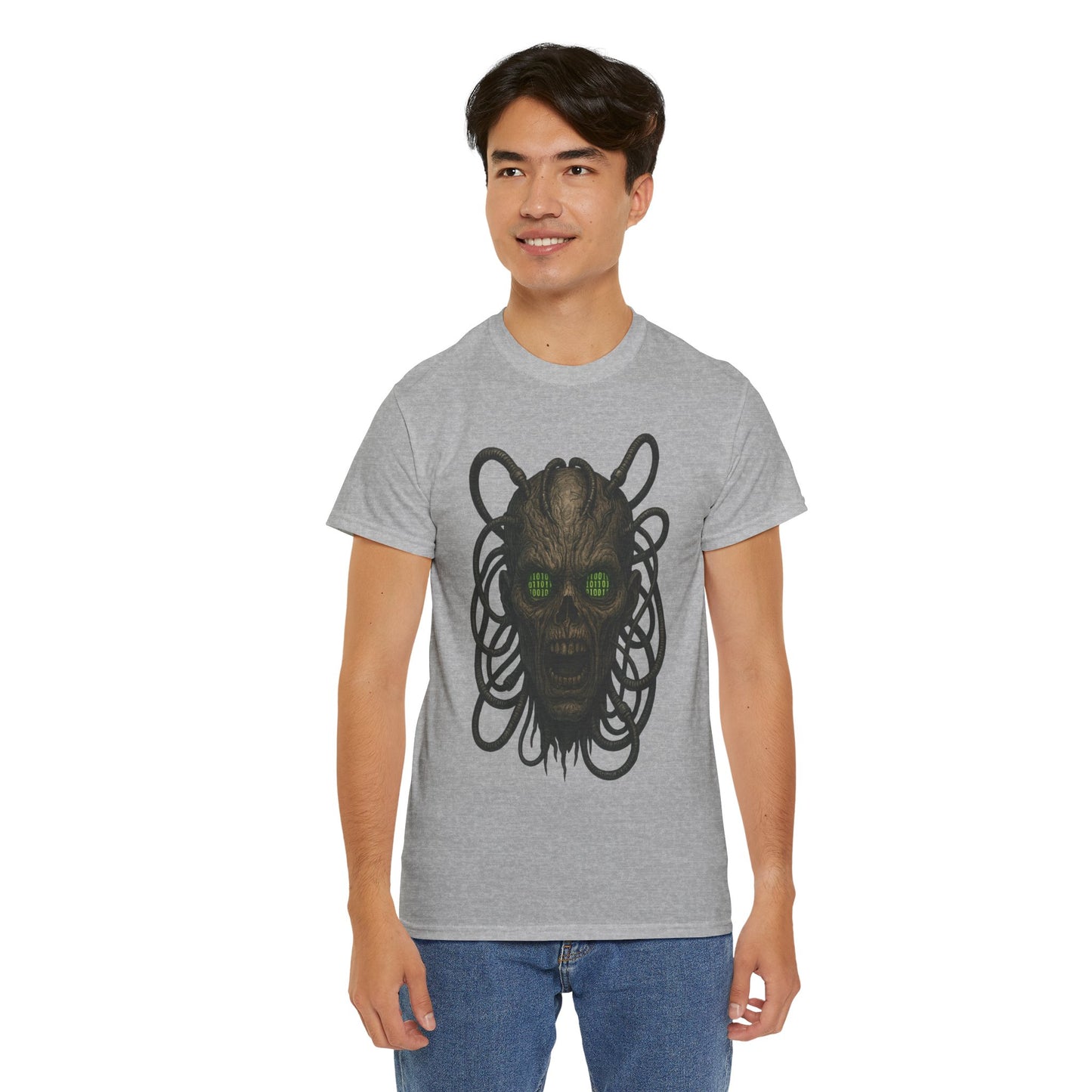 Neural Wraith T-Shirt, Gothic Horror Tee, Sci-Fi Skull Shirt, Cyberpunk Unisex Graphic, Dark Techwear