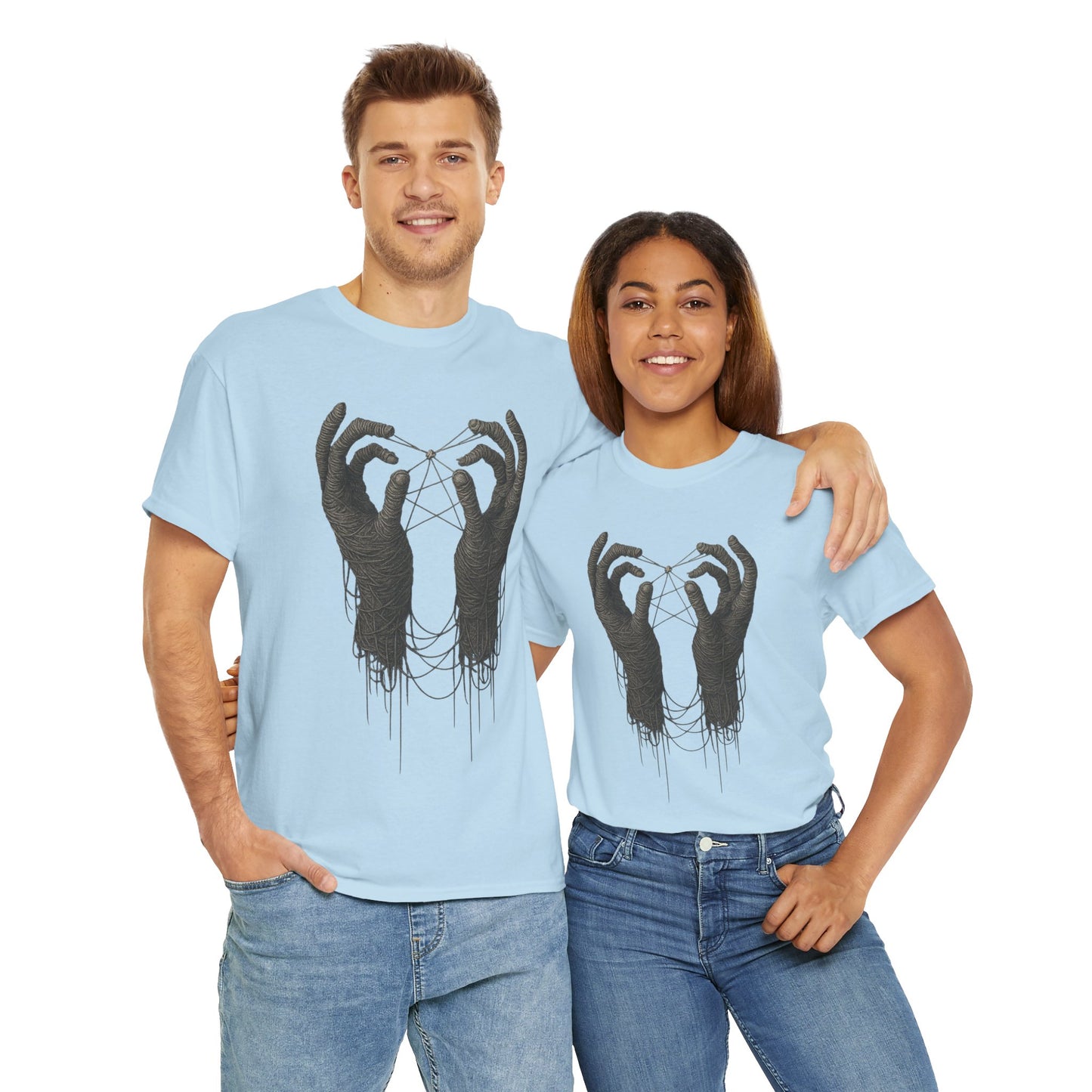 Mystic Thread Hands Unisex Heavy Cotton Tee, Dark Art Graphic T-Shirt, Witchy Aesthetic Shirt, Gothic Casual Wear, Unique Gift for Him or Her
