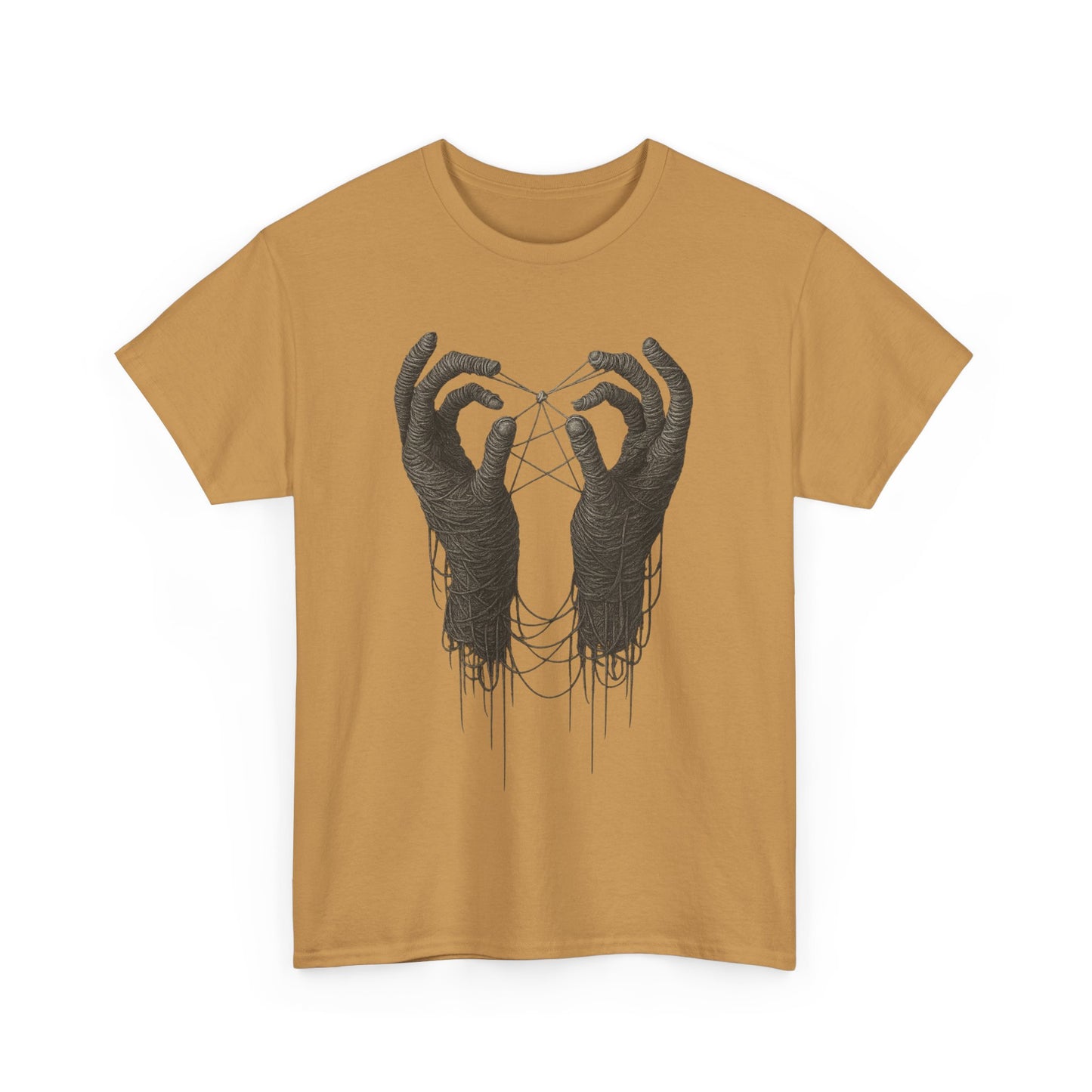 Mystic Thread Hands Unisex Heavy Cotton Tee, Dark Art Graphic T-Shirt, Witchy Aesthetic Shirt, Gothic Casual Wear, Unique Gift for Him or Her