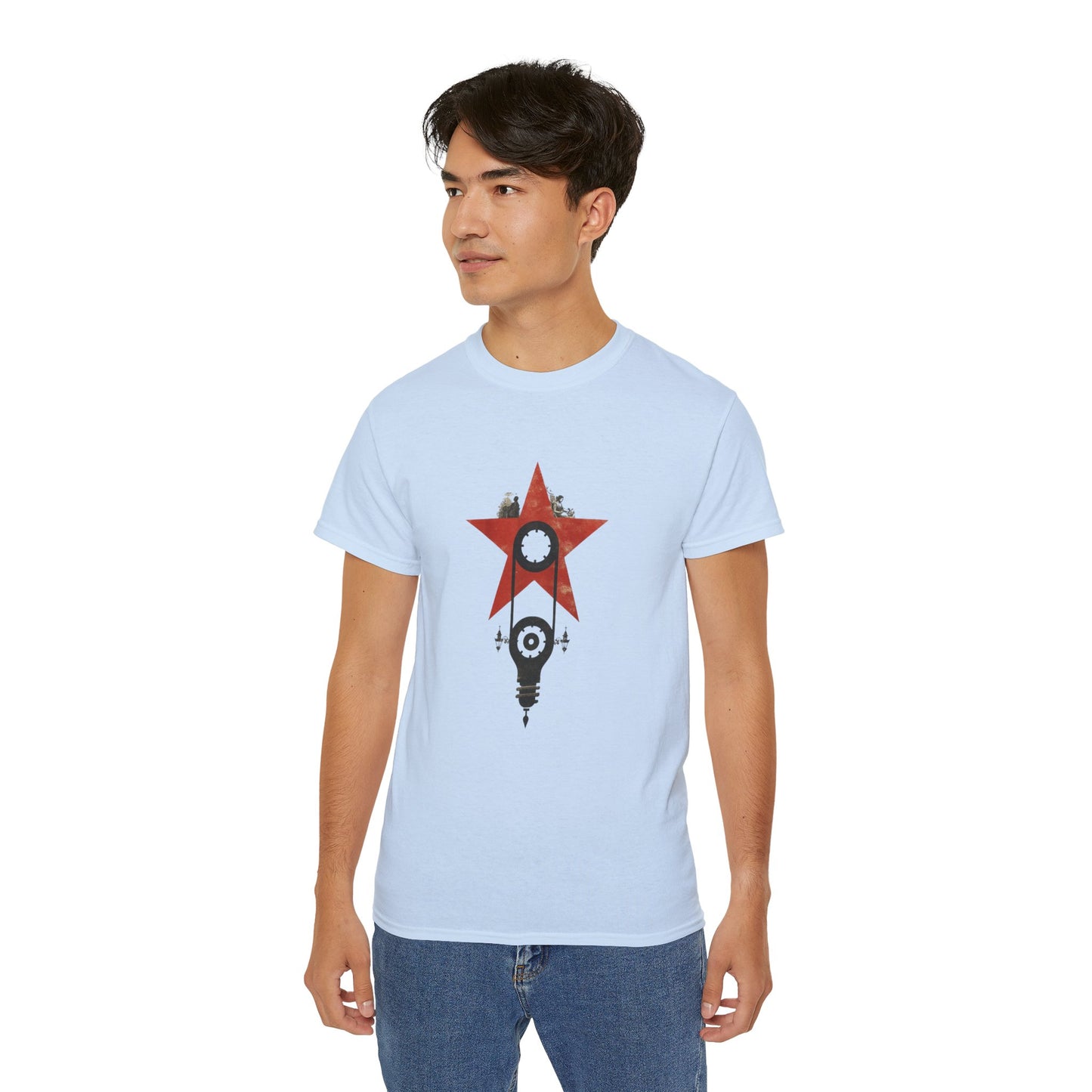 Red Star Mechanism Tee - Revolution T-Shirt, Steampunk Gear Shirt, Vintage Tech Art, Unisex Retro Design Tee