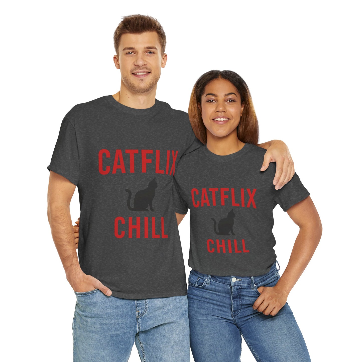 Catflix & Chill T-Shirt – Funny Cat Meme Shirt – Cozy Netflix Parody Tee – Unisex Cat Lover Gift