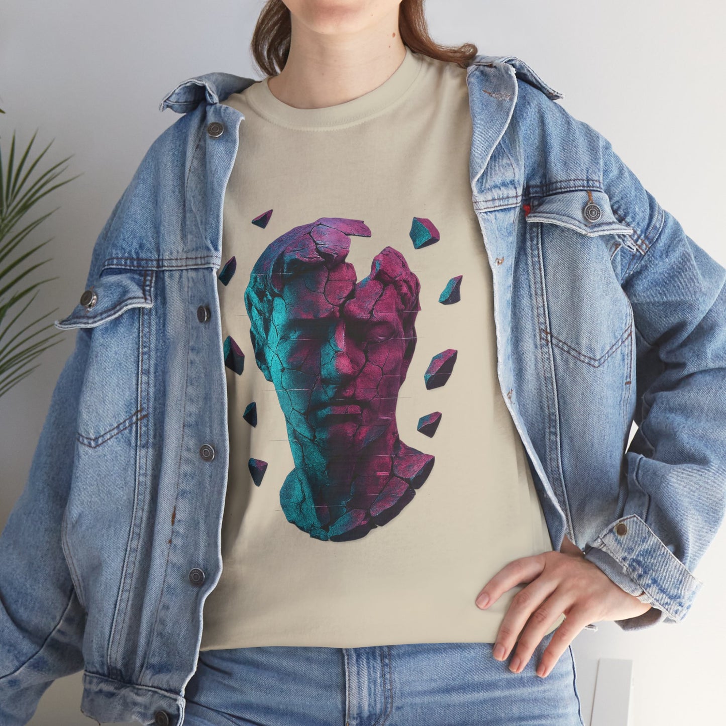 Broken Statue T-Shirt, Unisex Heavy Cotton Tee, Vaporwave Shirt, Glitch Aesthetic Art, Digital Decay Design