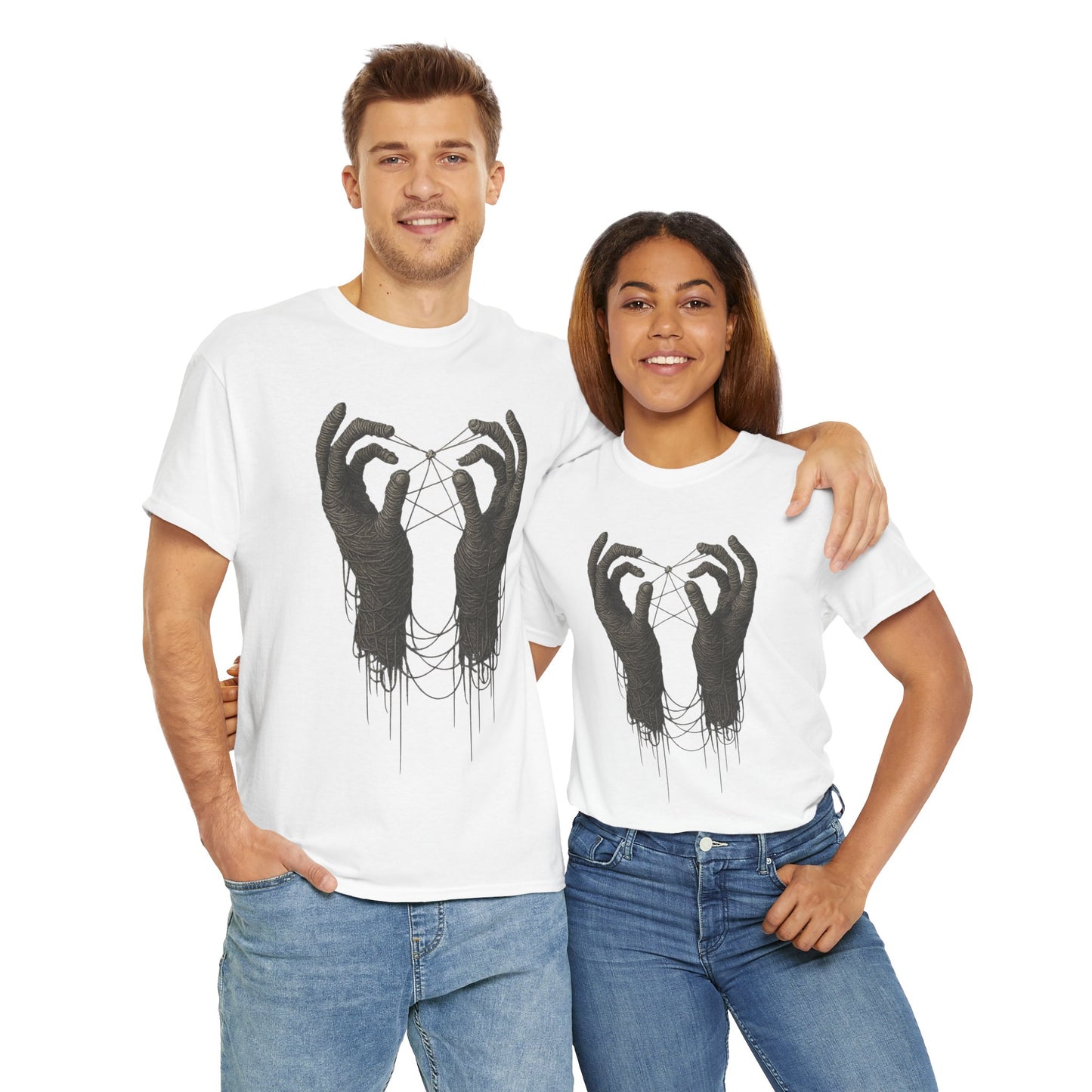 Mystic Thread Hands Unisex Heavy Cotton Tee, Dark Art Graphic T-Shirt, Witchy Aesthetic Shirt, Gothic Casual Wear, Unique Gift for Him or Her