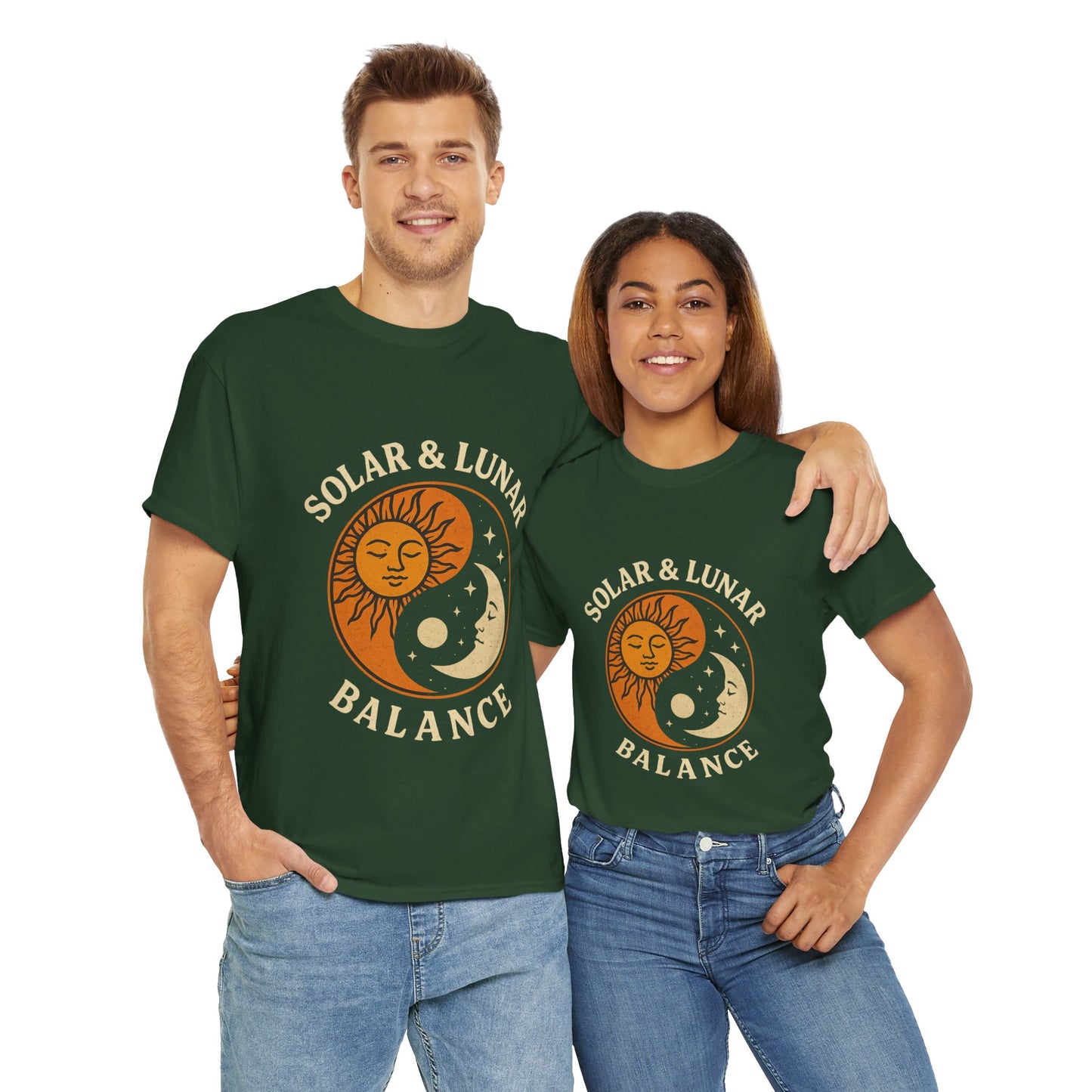 Solar & Lunar Balance T-Shirt - Yin Yang Sun and Moon Tee - Unisex Vintage Astrology Shirt - Retro Celestial Spiritual Gift