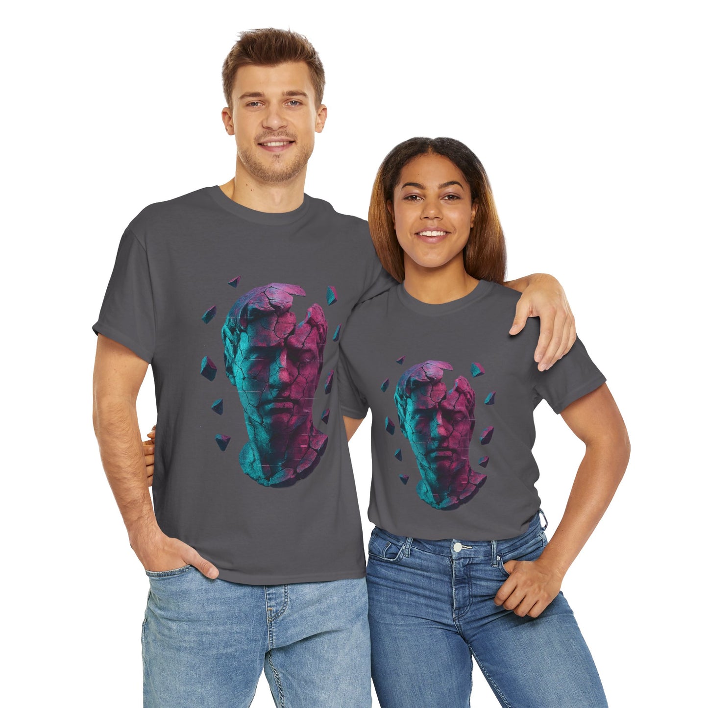 Broken Statue T-Shirt, Unisex Heavy Cotton Tee, Vaporwave Shirt, Glitch Aesthetic Art, Digital Decay Design