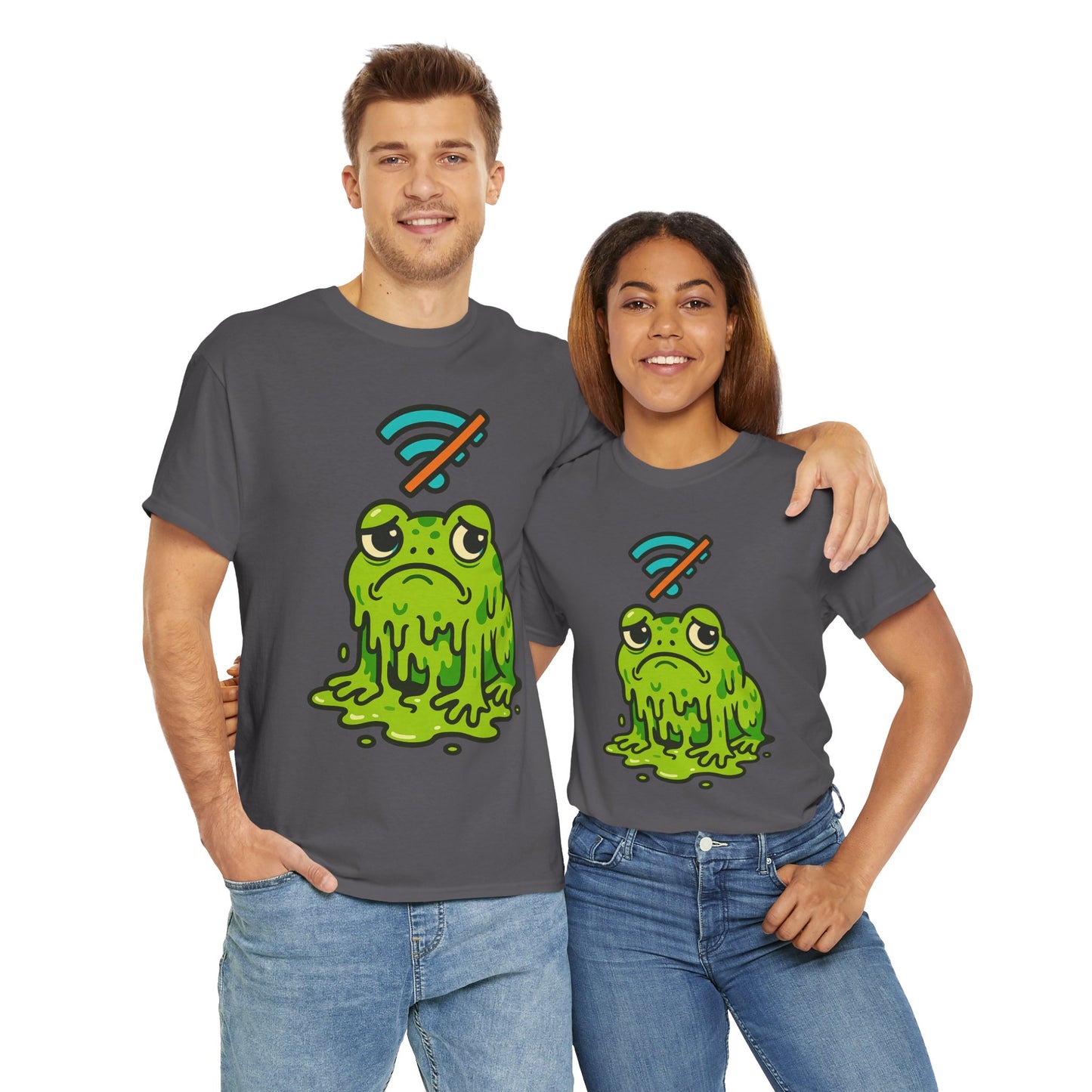 Melting Frog Meme T-Shirt, Funny No WiFi Tee, Internet Is Down Shirt, Cute Cartoon Frog Graphic, Gen Z Gift, Unisex Cotton Top