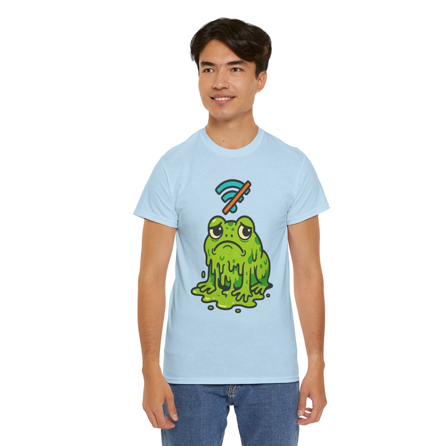 Melting Frog Meme T-Shirt, Funny No WiFi Tee, Internet Is Down Shirt, Cute Cartoon Frog Graphic, Gen Z Gift, Unisex Cotton Top