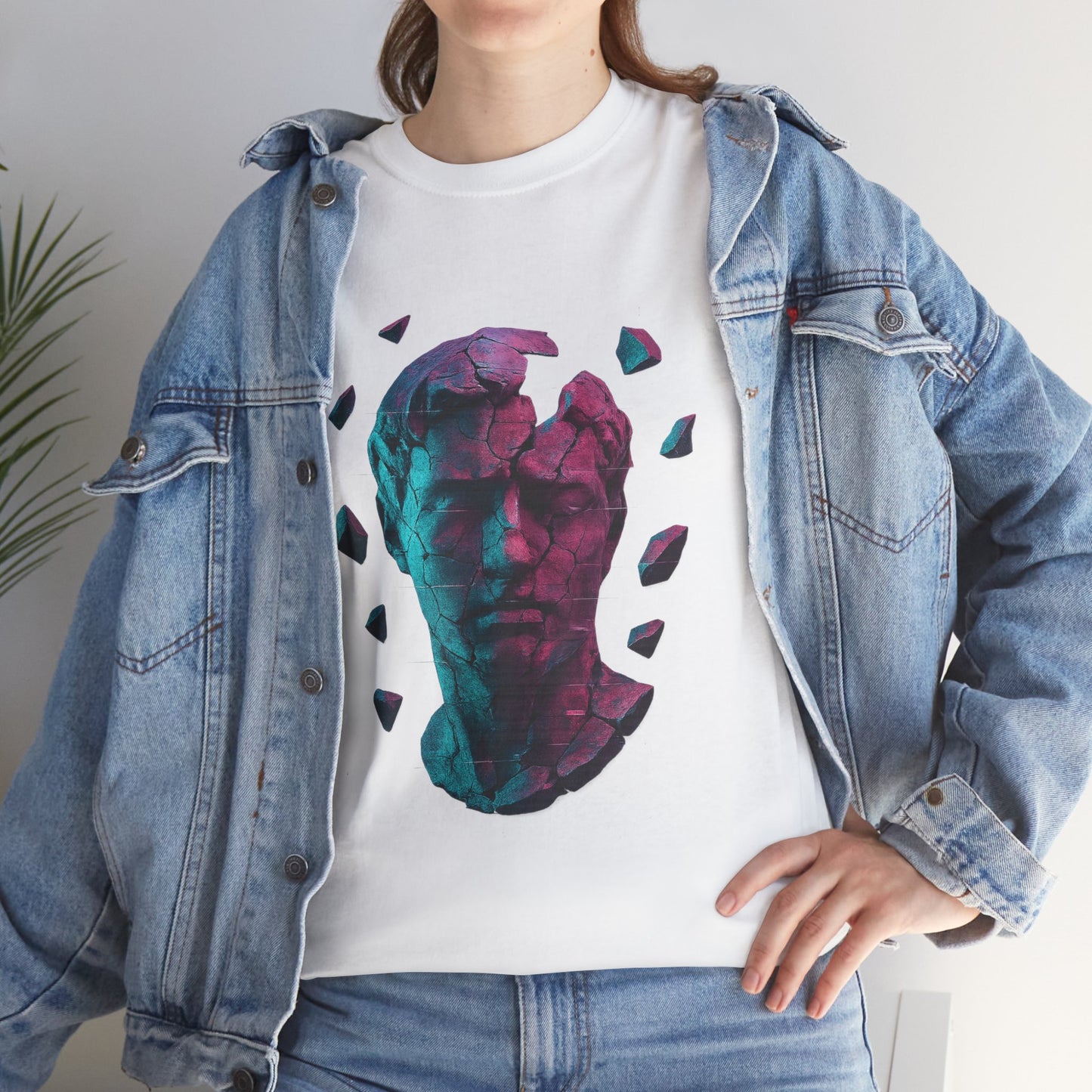 Broken Statue T-Shirt, Unisex Heavy Cotton Tee, Vaporwave Shirt, Glitch Aesthetic Art, Digital Decay Design