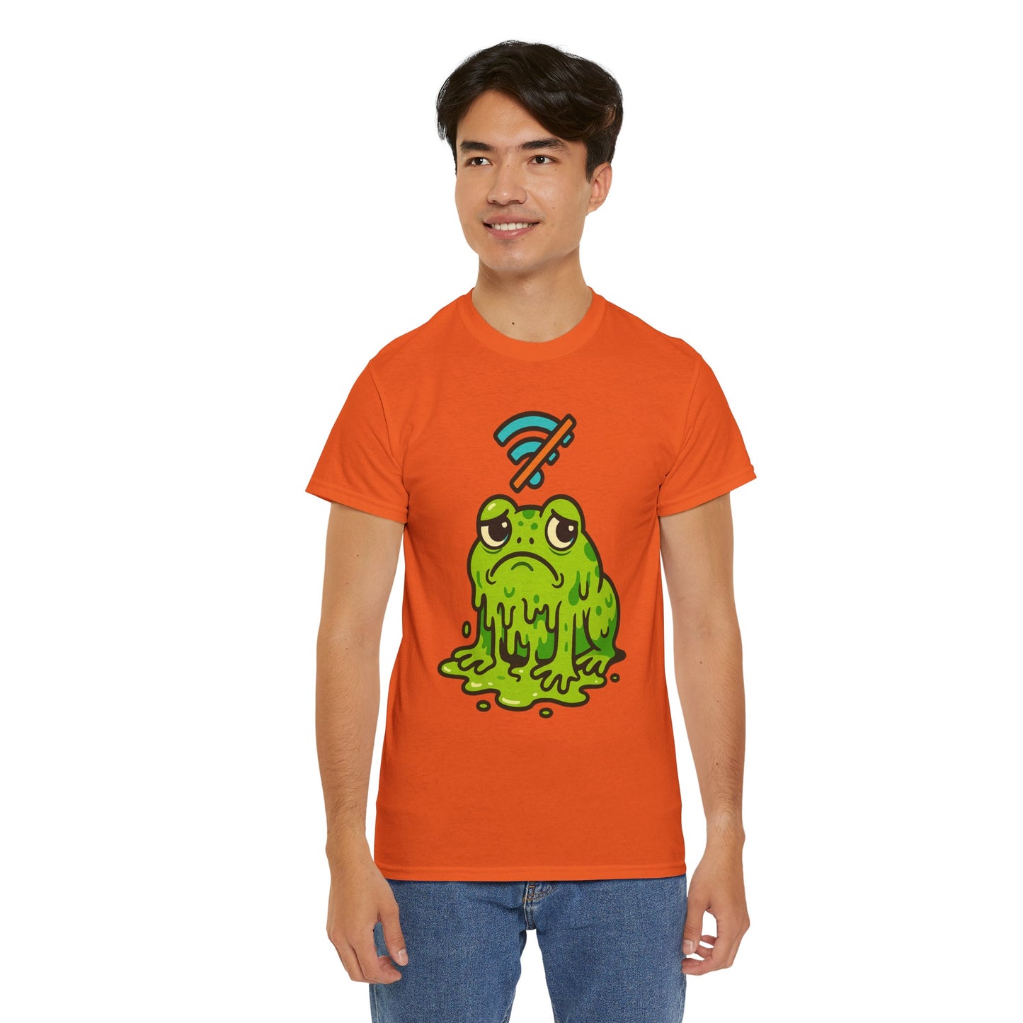 Melting Frog Meme T-Shirt, Funny No WiFi Tee, Internet Is Down Shirt, Cute Cartoon Frog Graphic, Gen Z Gift, Unisex Cotton Top