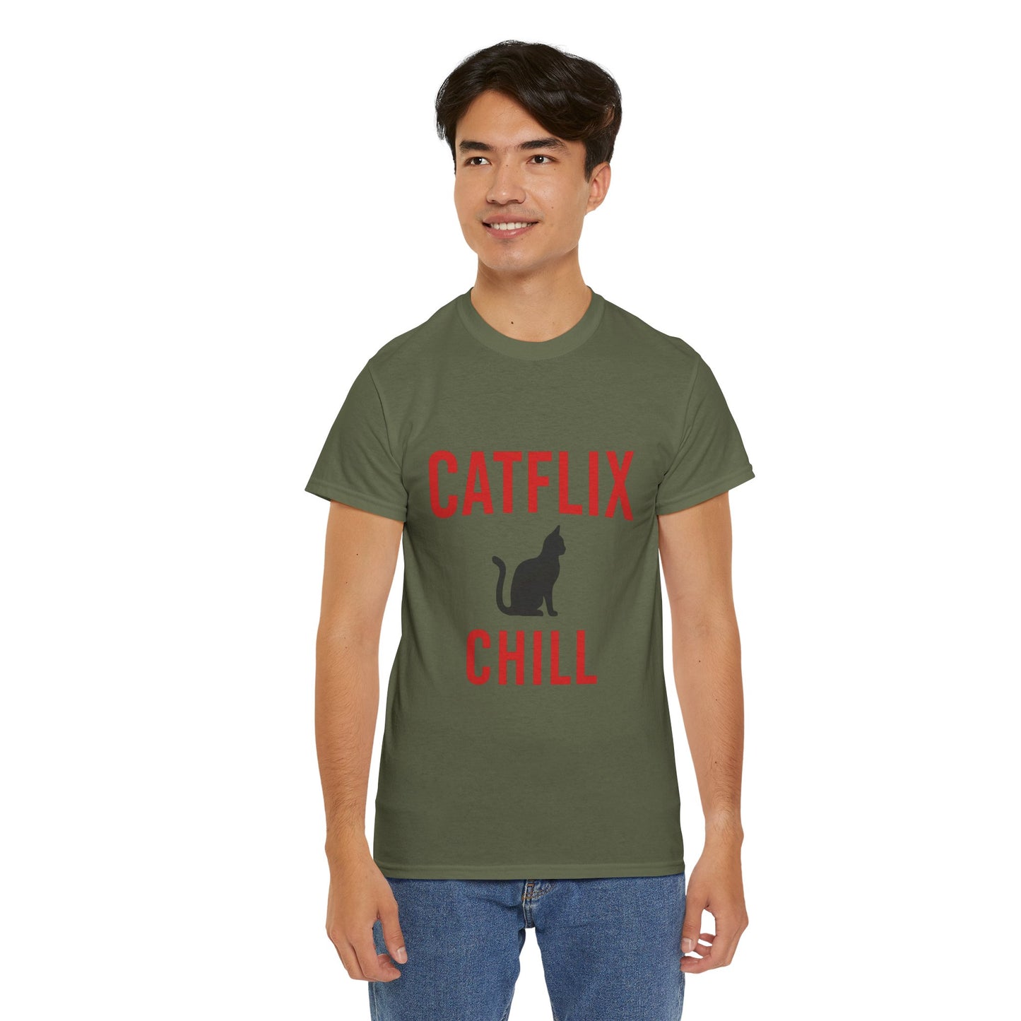 Catflix & Chill T-Shirt – Funny Cat Meme Shirt – Cozy Netflix Parody Tee – Unisex Cat Lover Gift