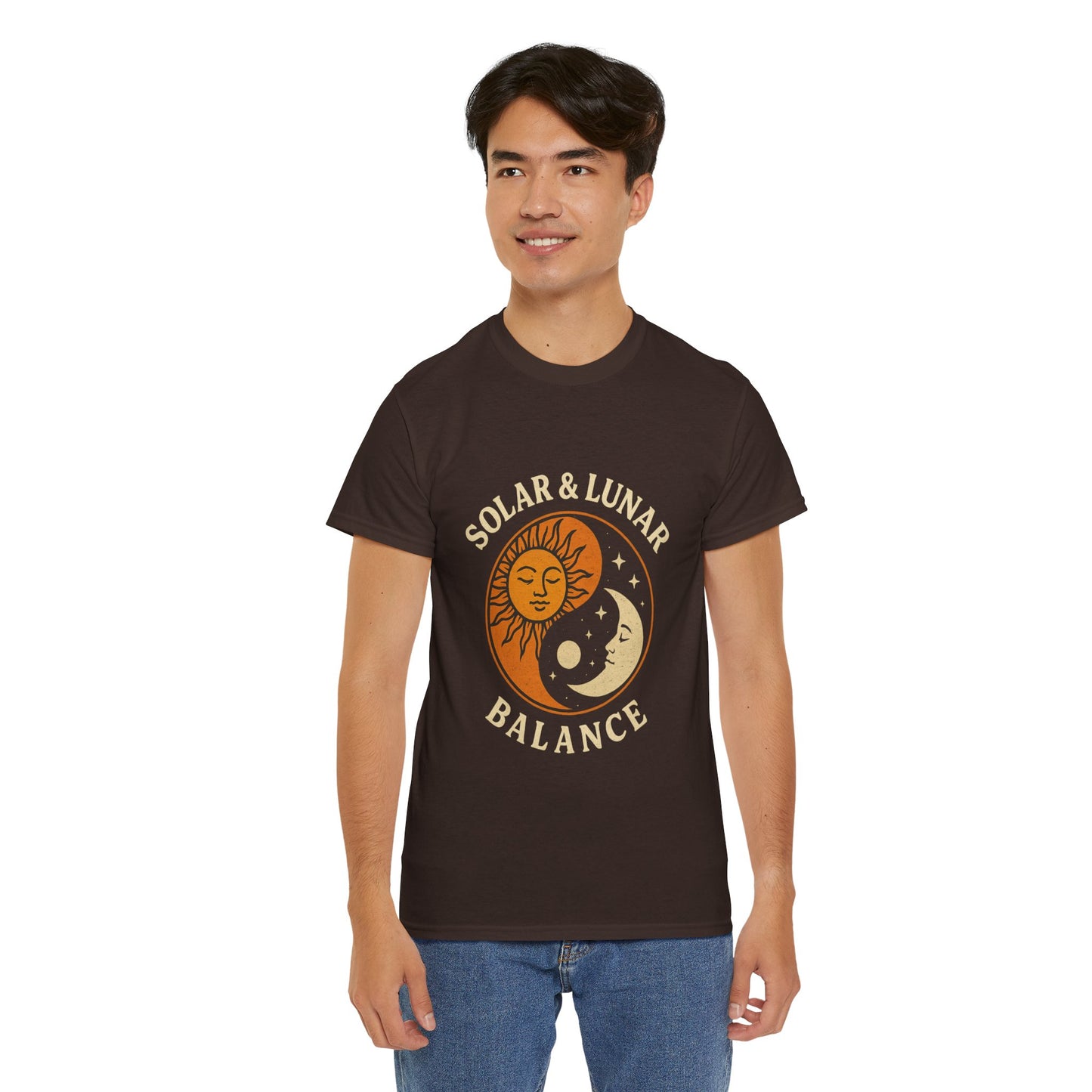 Solar & Lunar Balance T-Shirt - Yin Yang Sun and Moon Tee - Unisex Vintage Astrology Shirt - Retro Celestial Spiritual Gift