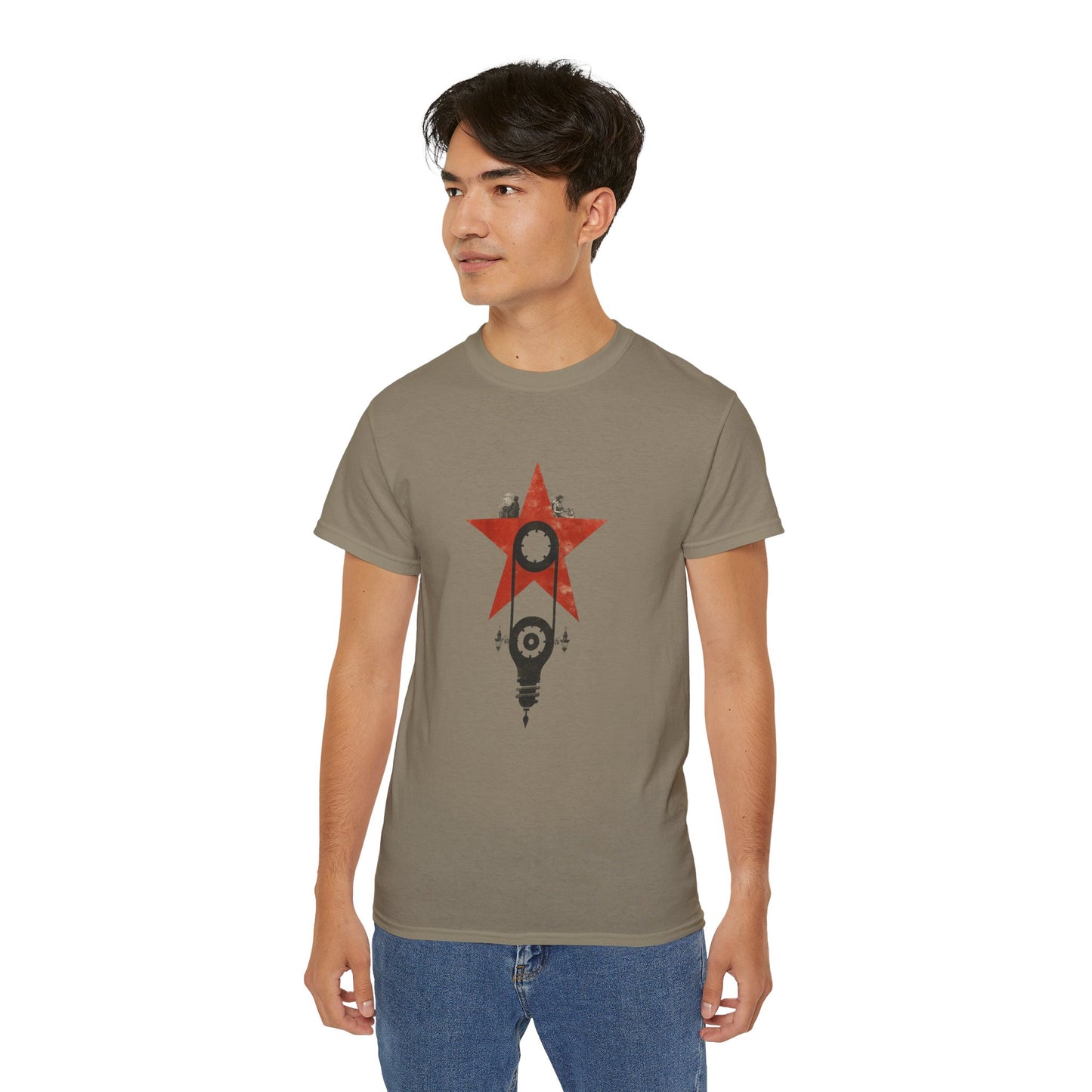 Red Star Mechanism Tee - Revolution T-Shirt, Steampunk Gear Shirt, Vintage Tech Art, Unisex Retro Design Tee