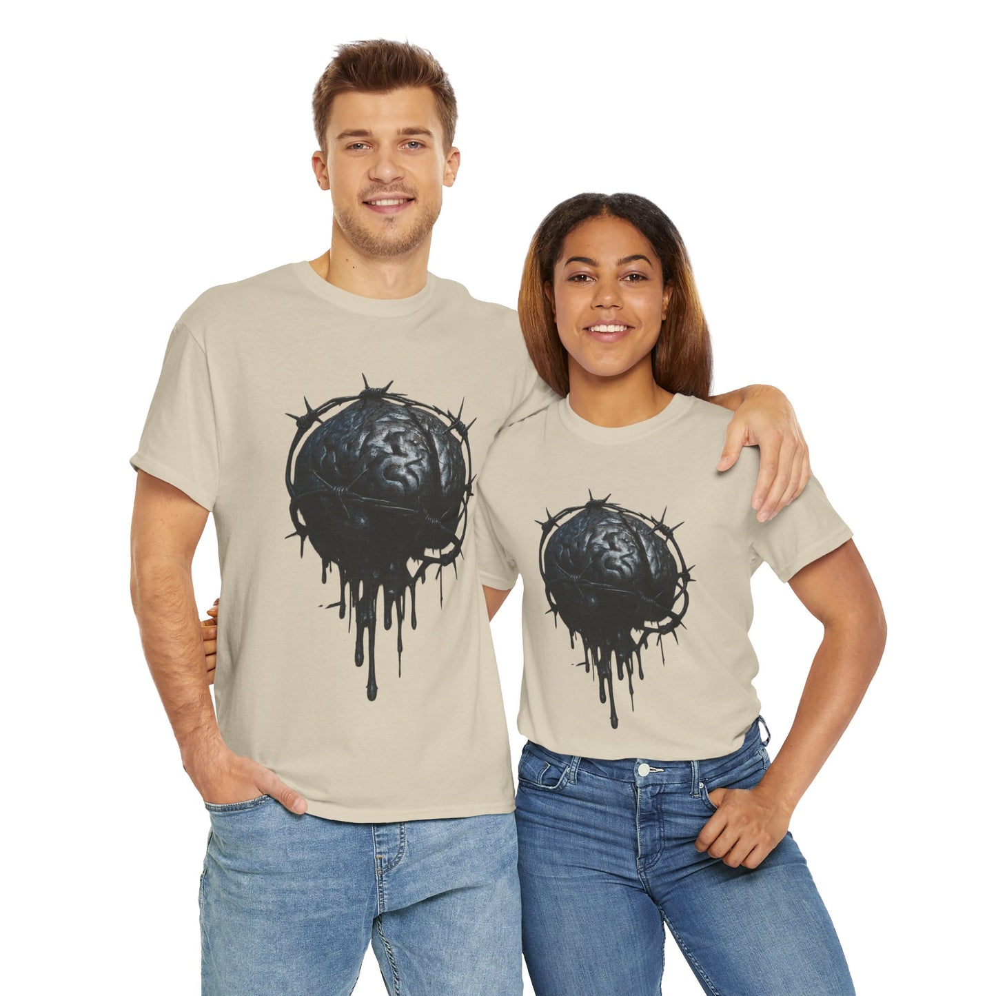 Dark Dripping Brain Tee, Unisex Heavy Cotton Shirt, Horror Fashion, Gothic Grunge Apparel, Edgy Gift for Him/Her