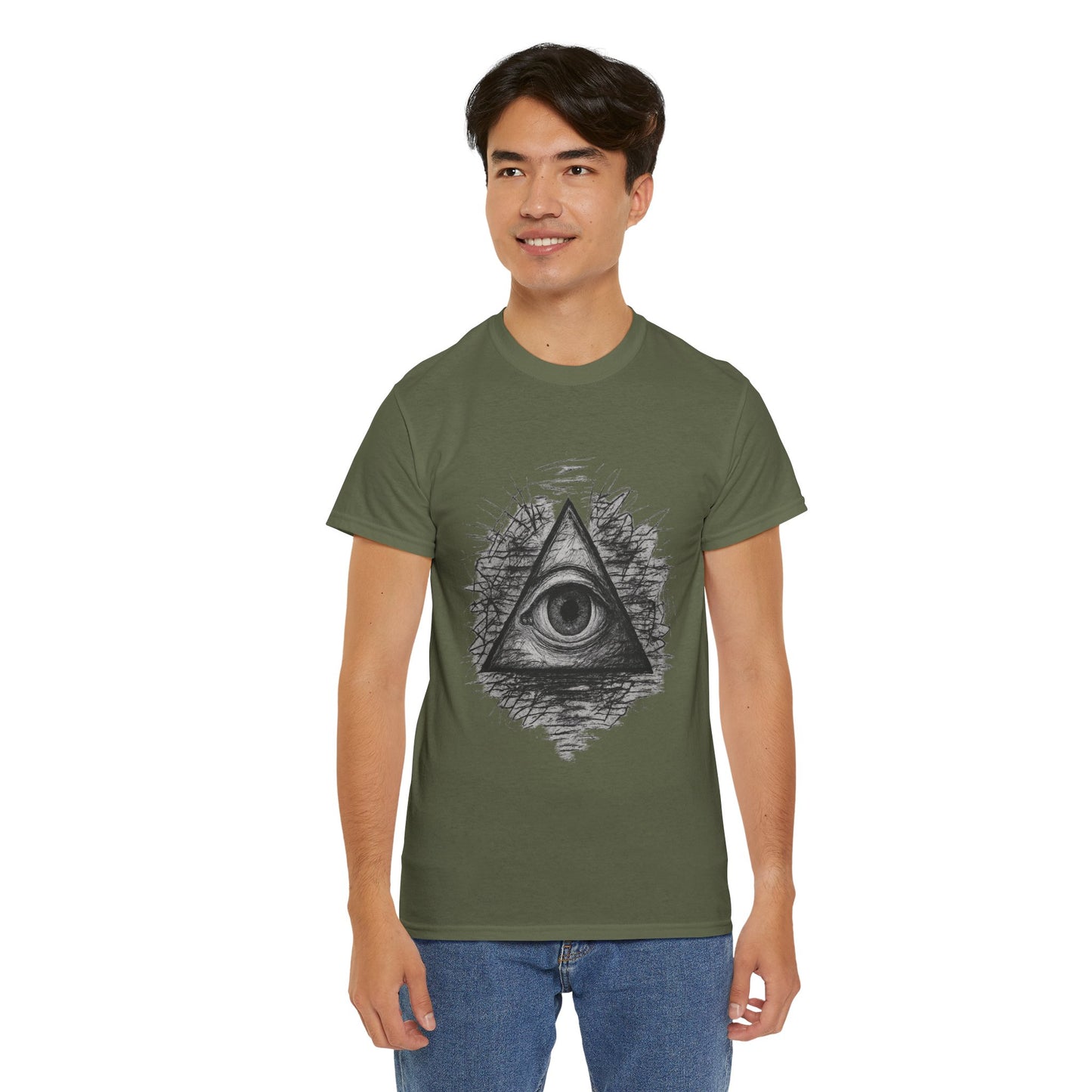 Mystic All-Seeing Eye Tee, Unisex Heavy Cotton Shirt, Occult Symbol T-Shirt, Grunge Style Gift, Esoteric Apparel