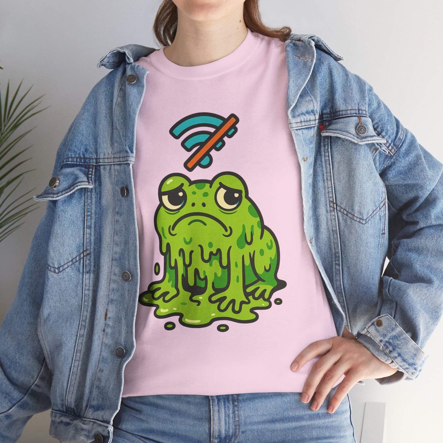 Melting Frog Meme T-Shirt, Funny No WiFi Tee, Internet Is Down Shirt, Cute Cartoon Frog Graphic, Gen Z Gift, Unisex Cotton Top