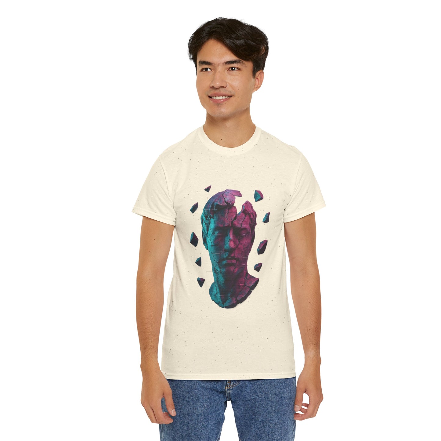 Broken Statue T-Shirt, Unisex Heavy Cotton Tee, Vaporwave Shirt, Glitch Aesthetic Art, Digital Decay Design