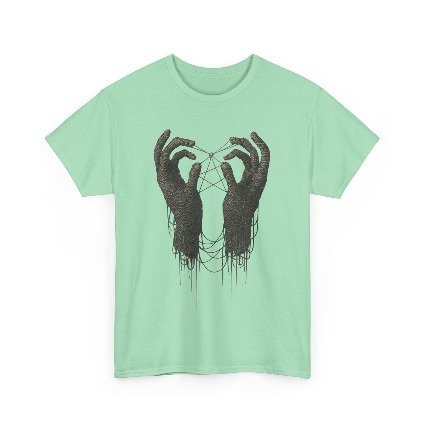 Mystic Thread Hands Unisex Heavy Cotton Tee, Dark Art Graphic T-Shirt, Witchy Aesthetic Shirt, Gothic Casual Wear, Unique Gift for Him or Her