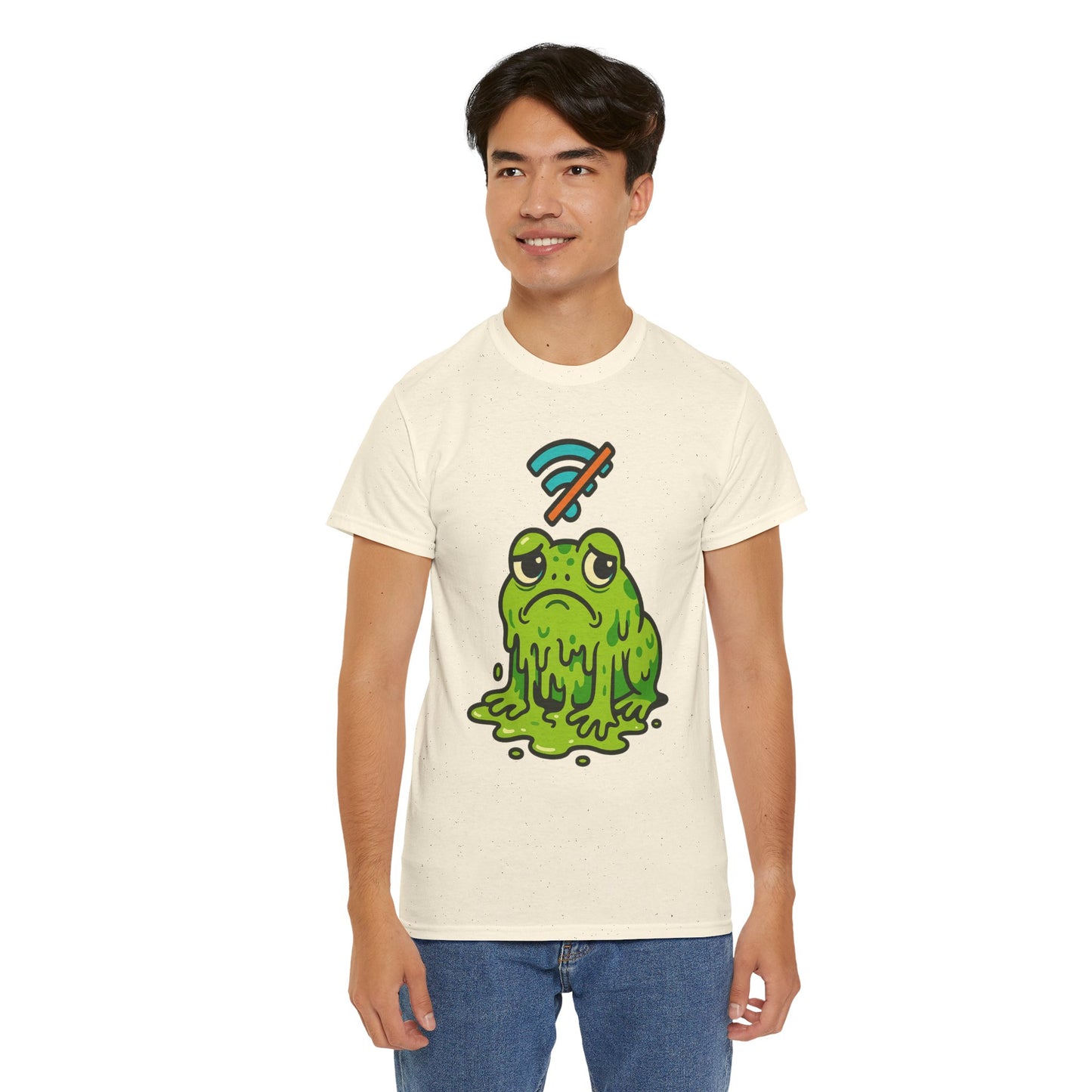 Melting Frog Meme T-Shirt, Funny No WiFi Tee, Internet Is Down Shirt, Cute Cartoon Frog Graphic, Gen Z Gift, Unisex Cotton Top