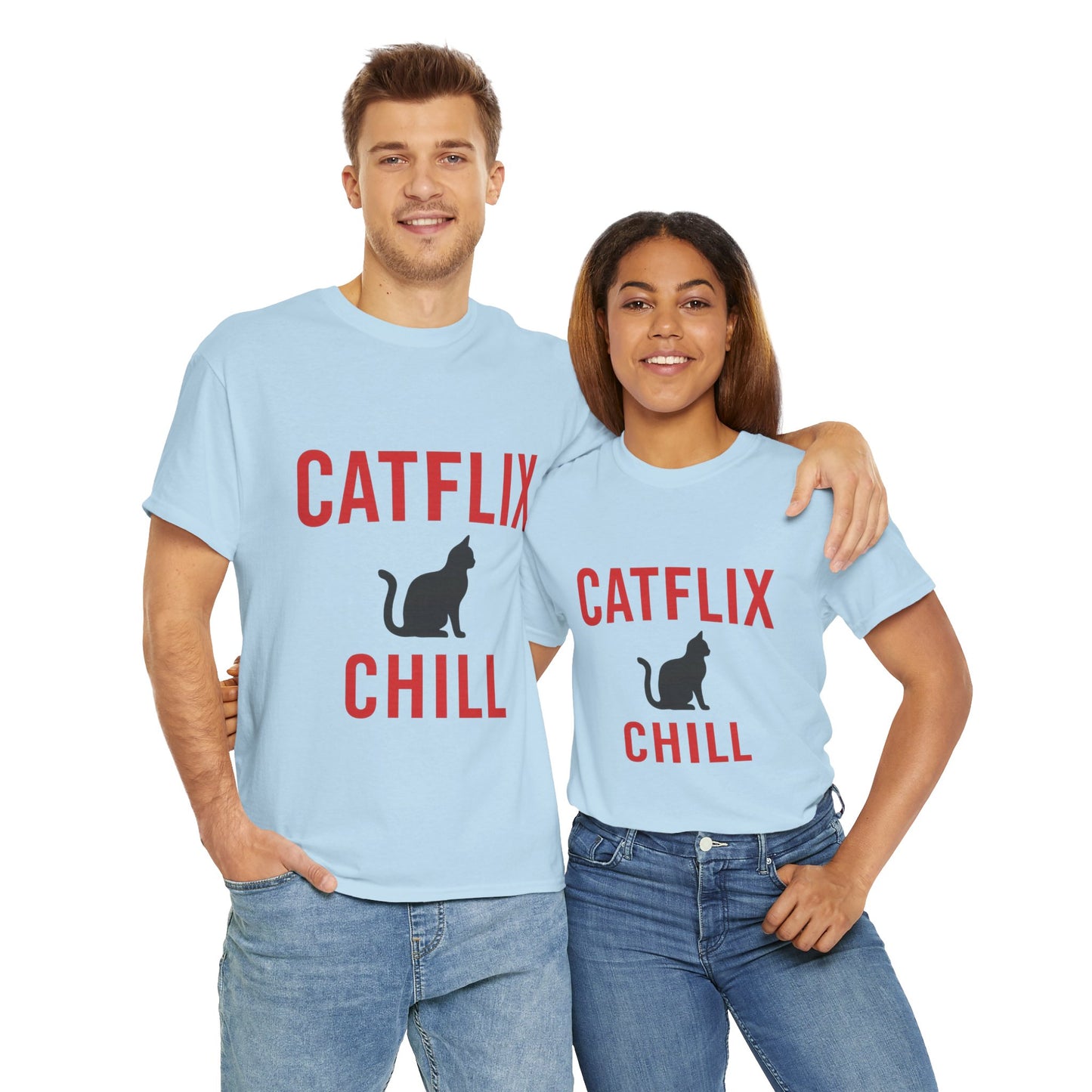 Catflix & Chill T-Shirt – Funny Cat Meme Shirt – Cozy Netflix Parody Tee – Unisex Cat Lover Gift