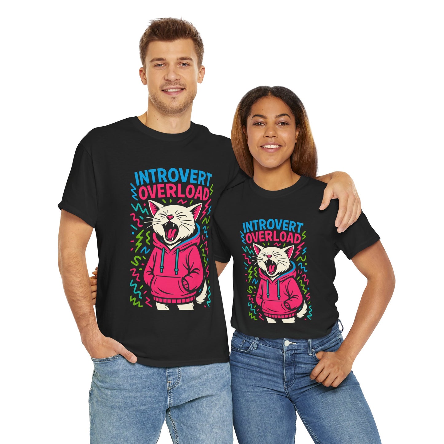 Introvert Overload Cat Shirt, Funny Hoodie Cat Tee, Social Anxiety Meme Shirt, Unisex Gift for Cat Lovers, Loud Crowd Humor Top