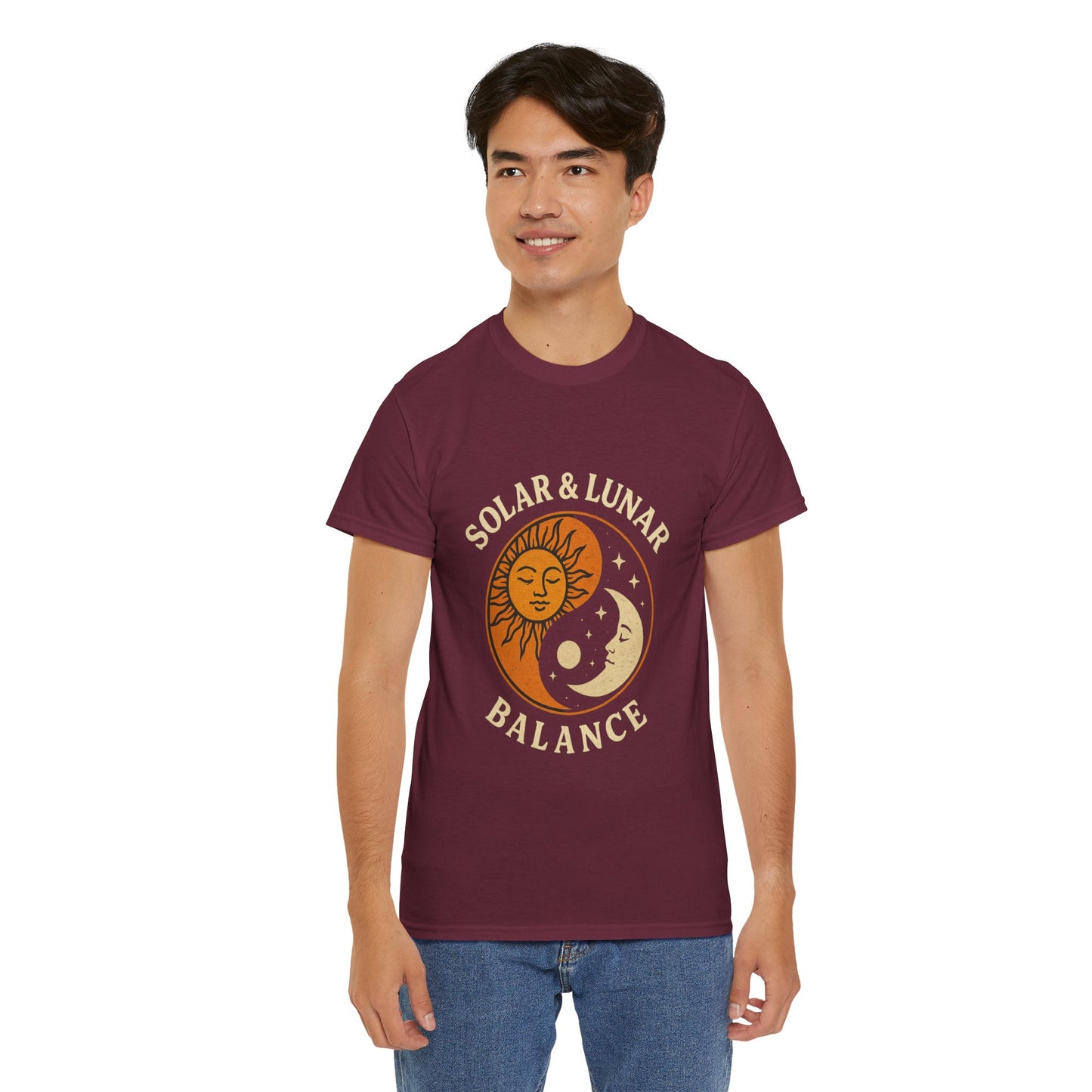 Solar & Lunar Balance T-Shirt - Yin Yang Sun and Moon Tee - Unisex Vintage Astrology Shirt - Retro Celestial Spiritual Gift