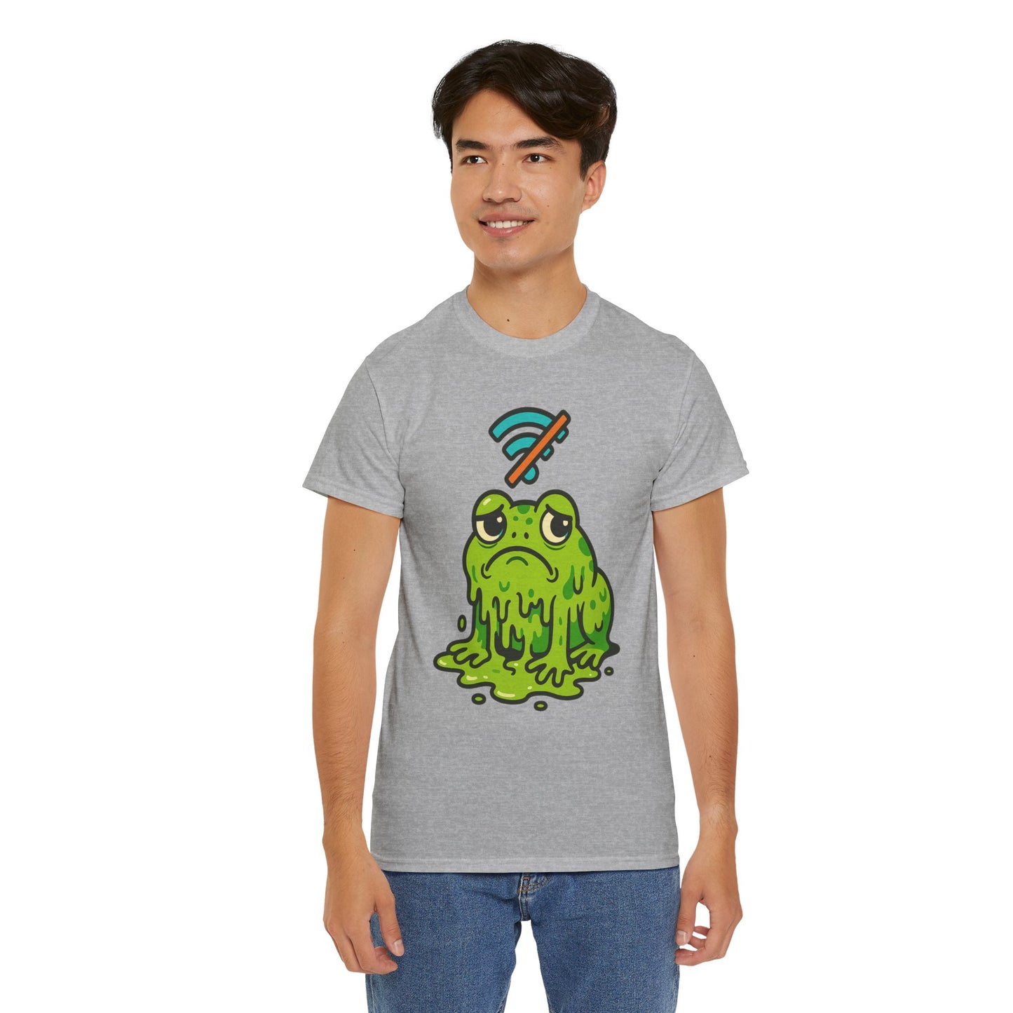 Melting Frog Meme T-Shirt, Funny No WiFi Tee, Internet Is Down Shirt, Cute Cartoon Frog Graphic, Gen Z Gift, Unisex Cotton Top