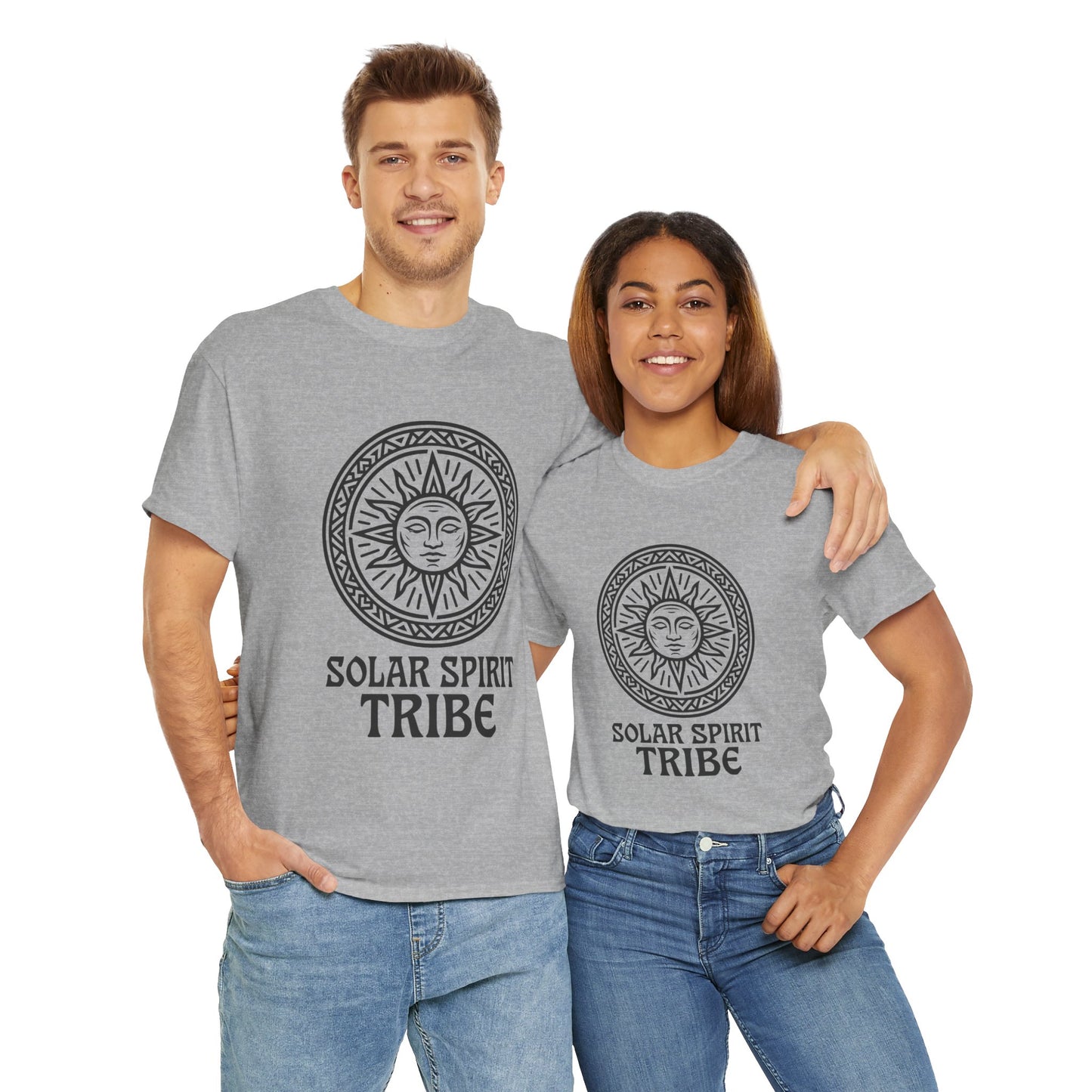 Solar Spirit Tribe Unisex T-Shirt, Sun Symbol Tee, Tribal Graphic Shirt, Boho Festival Top, Nature Lover Gift, Eco Spiritual Wear