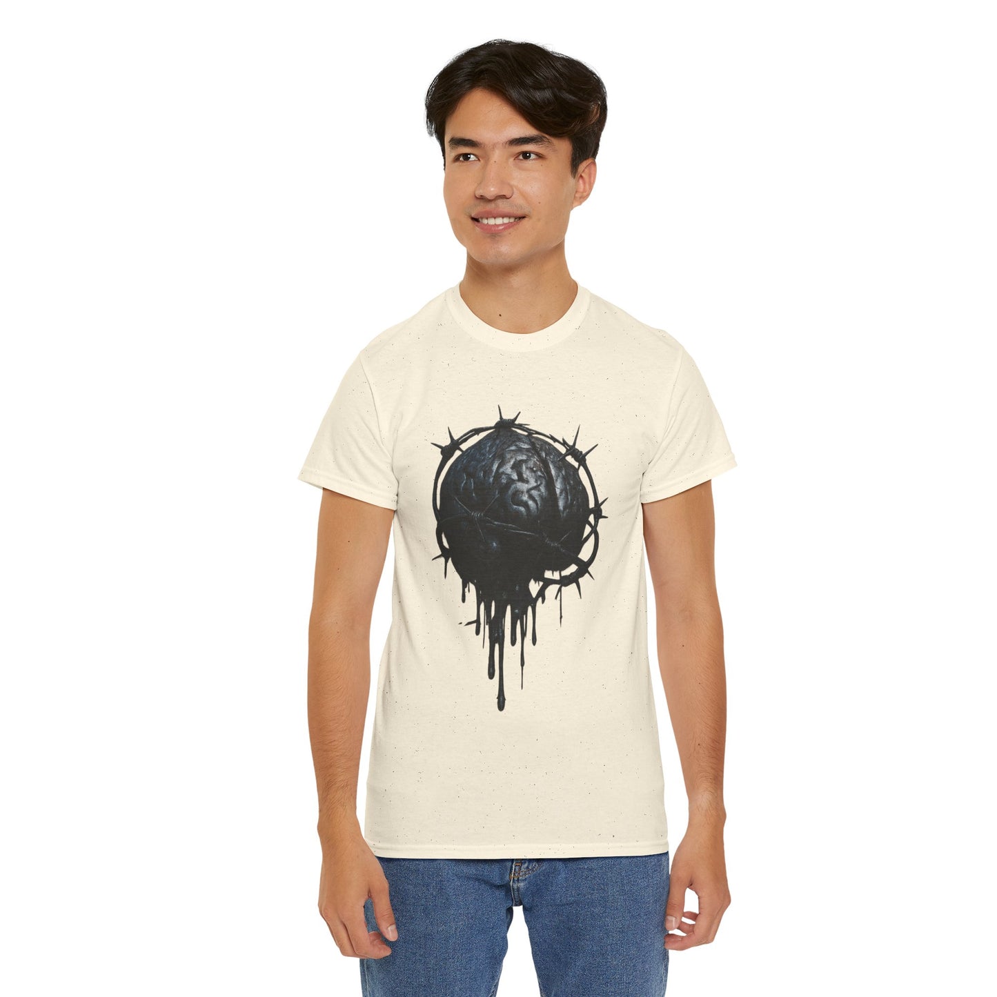 Dark Dripping Brain Tee, Unisex Heavy Cotton Shirt, Horror Fashion, Gothic Grunge Apparel, Edgy Gift for Him/Her
