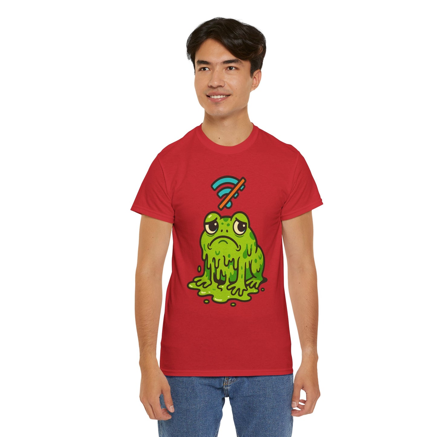 Melting Frog Meme T-Shirt, Funny No WiFi Tee, Internet Is Down Shirt, Cute Cartoon Frog Graphic, Gen Z Gift, Unisex Cotton Top
