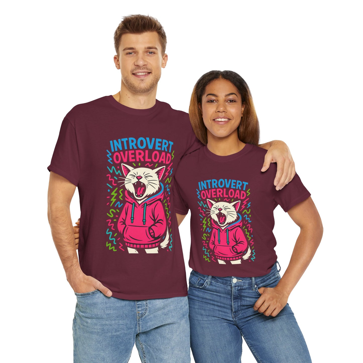 Introvert Overload Cat Shirt, Funny Hoodie Cat Tee, Social Anxiety Meme Shirt, Unisex Gift for Cat Lovers, Loud Crowd Humor Top