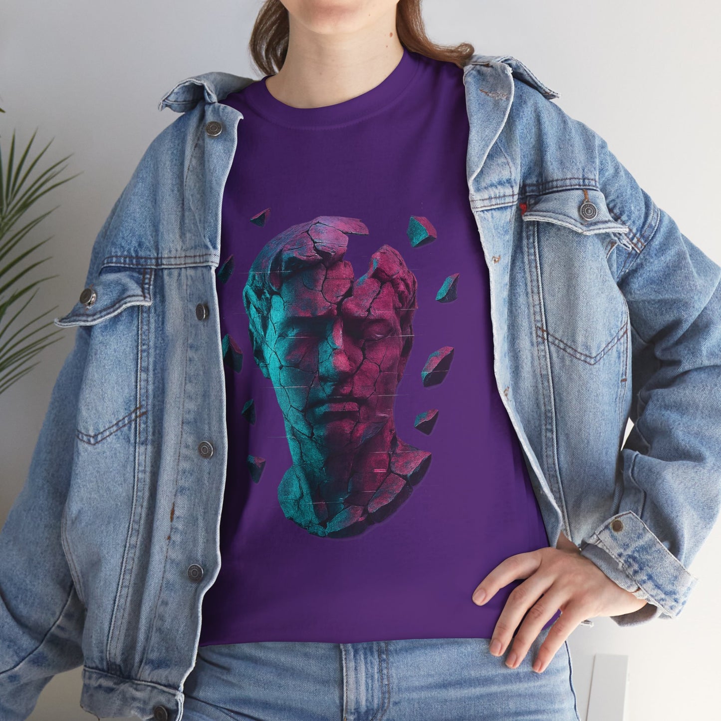 Broken Statue T-Shirt, Unisex Heavy Cotton Tee, Vaporwave Shirt, Glitch Aesthetic Art, Digital Decay Design