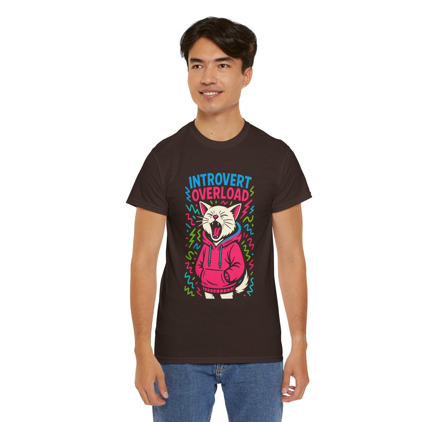 Introvert Overload Cat Shirt, Funny Hoodie Cat Tee, Social Anxiety Meme Shirt, Unisex Gift for Cat Lovers, Loud Crowd Humor Top