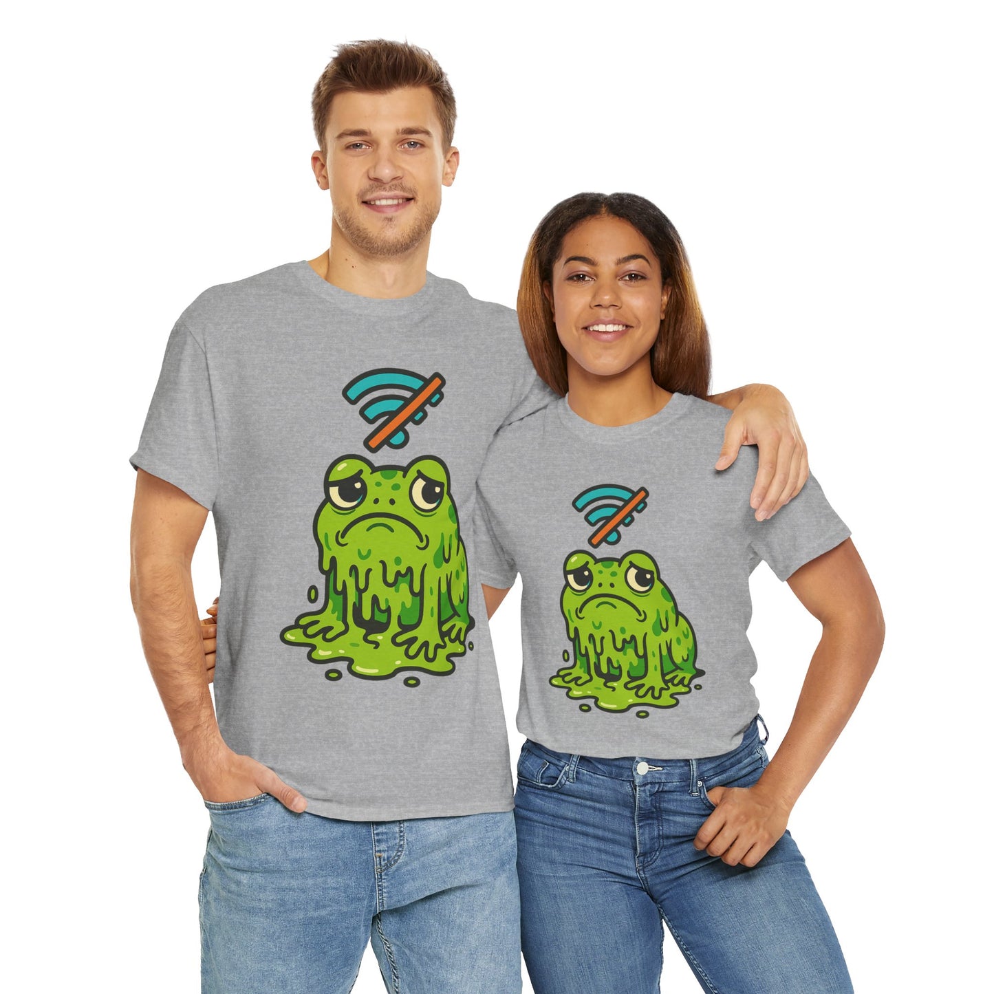 Melting Frog Meme T-Shirt, Funny No WiFi Tee, Internet Is Down Shirt, Cute Cartoon Frog Graphic, Gen Z Gift, Unisex Cotton Top