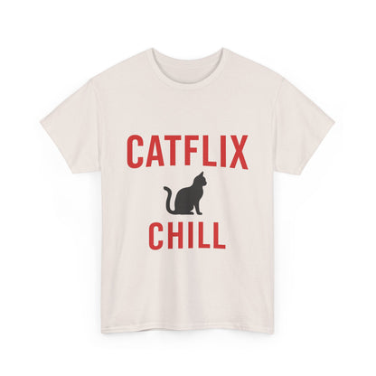 Catflix & Chill T-Shirt – Funny Cat Meme Shirt – Cozy Netflix Parody Tee – Unisex Cat Lover Gift