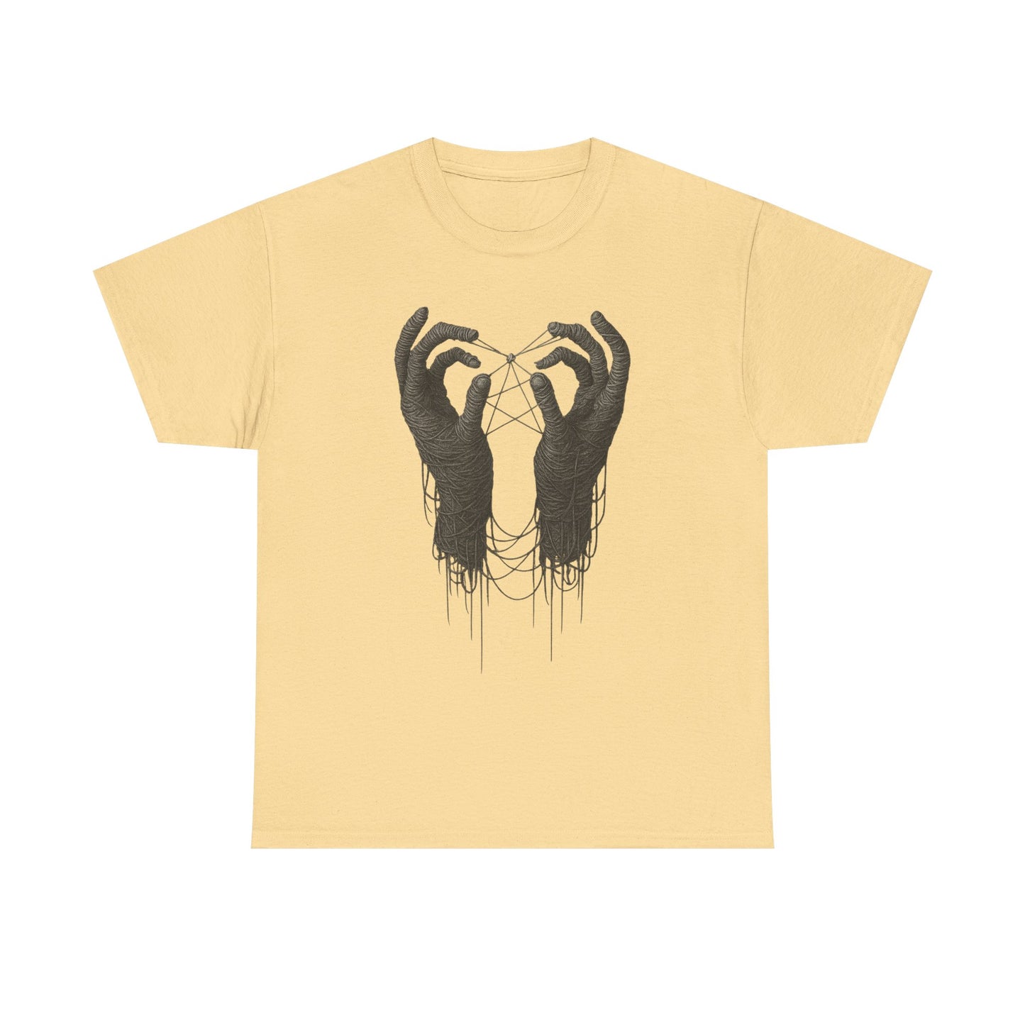 Mystic Thread Hands Unisex Heavy Cotton Tee, Dark Art Graphic T-Shirt, Witchy Aesthetic Shirt, Gothic Casual Wear, Unique Gift for Him or Her