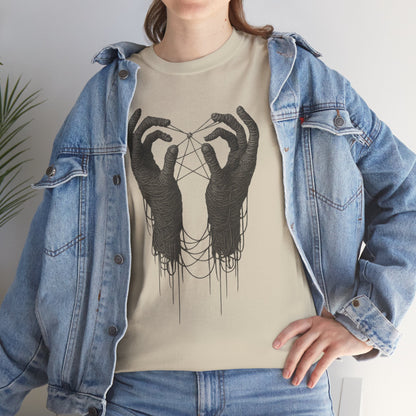 Mystic Thread Hands Unisex Heavy Cotton Tee, Dark Art Graphic T-Shirt, Witchy Aesthetic Shirt, Gothic Casual Wear, Unique Gift for Him or Her