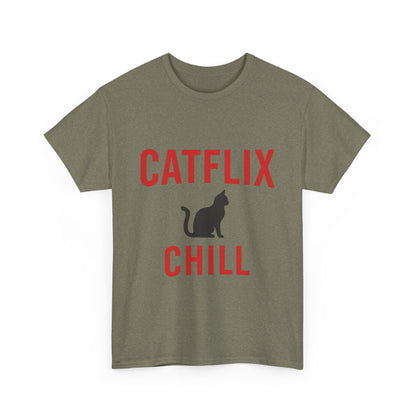 Catflix & Chill T-Shirt – Funny Cat Meme Shirt – Cozy Netflix Parody Tee – Unisex Cat Lover Gift