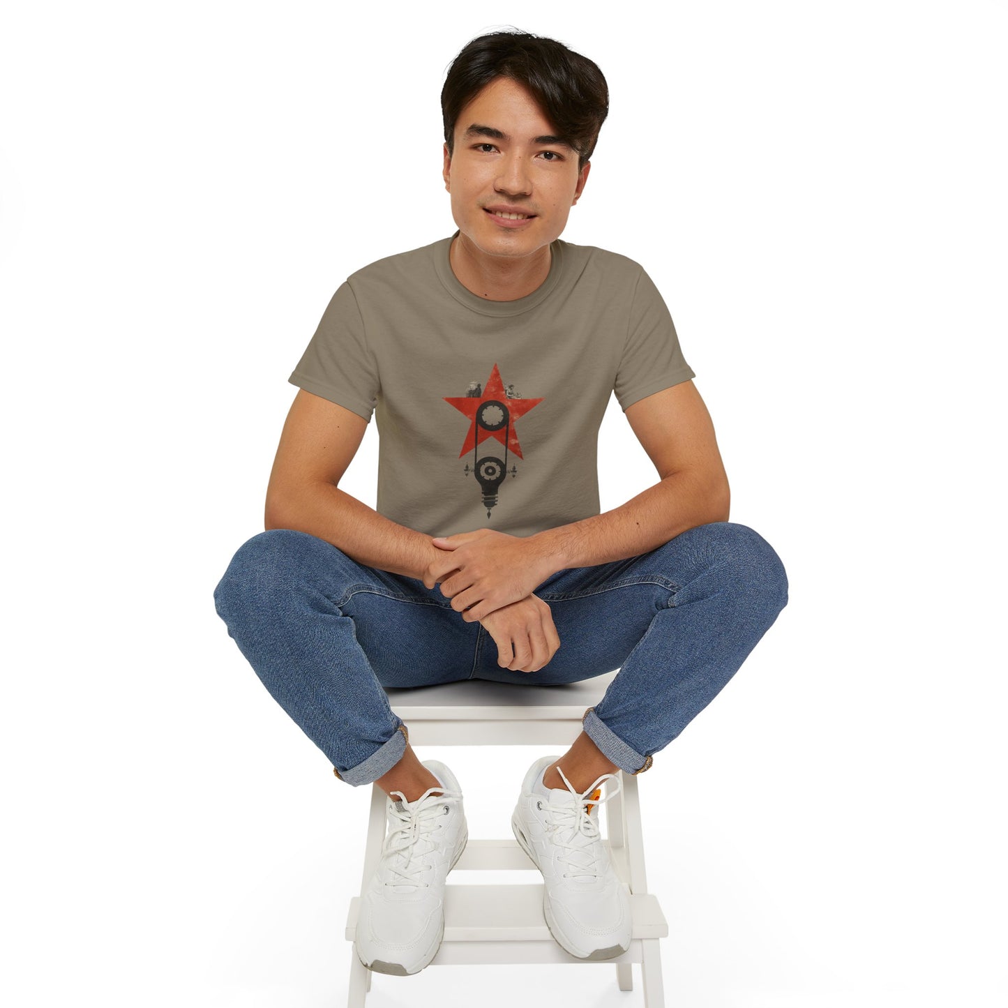Red Star Mechanism Tee - Revolution T-Shirt, Steampunk Gear Shirt, Vintage Tech Art, Unisex Retro Design Tee