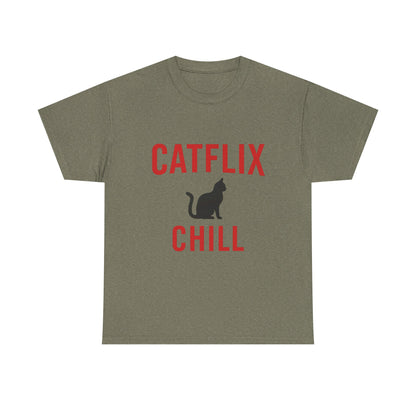 Catflix & Chill T-Shirt – Funny Cat Meme Shirt – Cozy Netflix Parody Tee – Unisex Cat Lover Gift